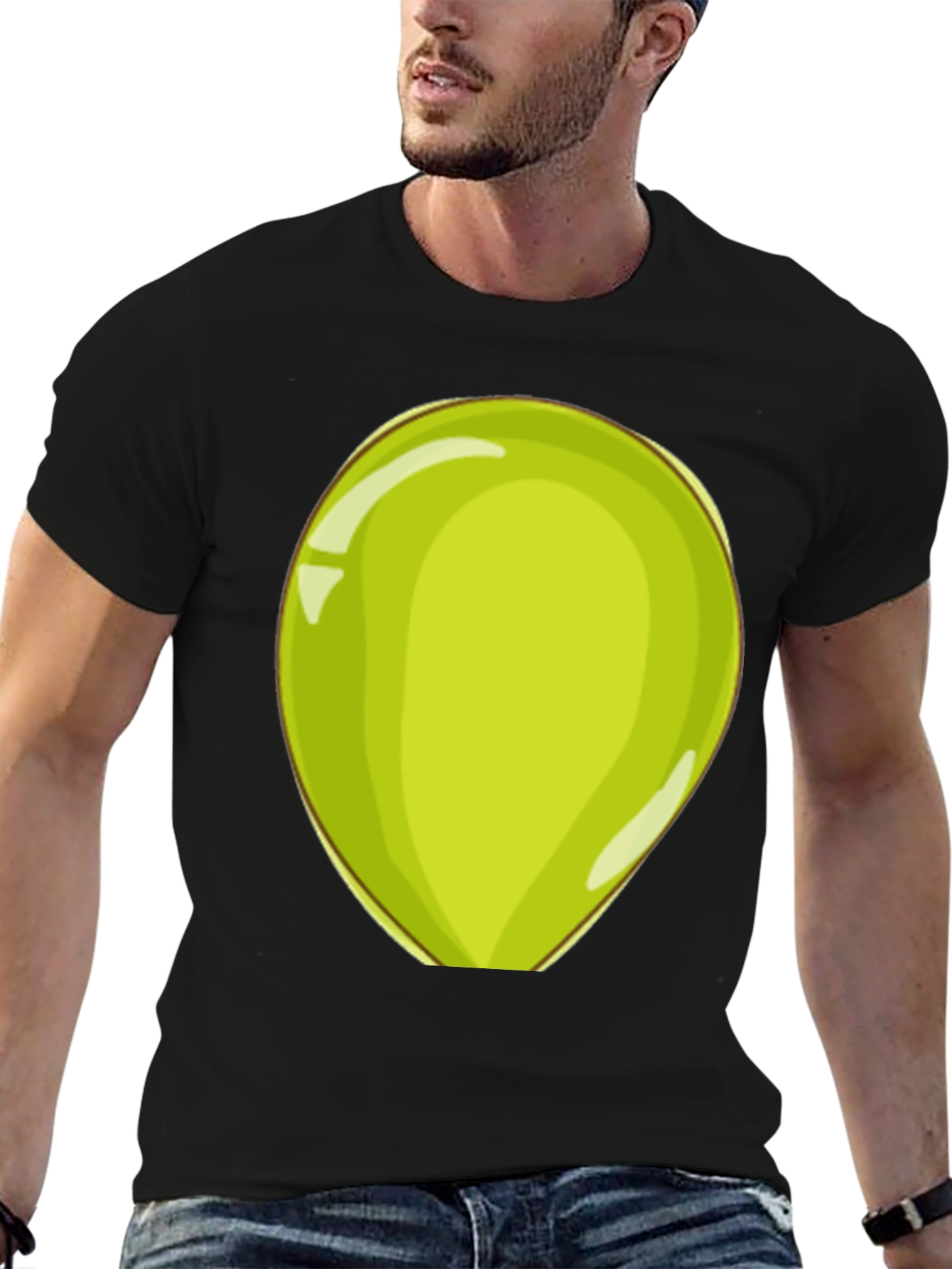 Black Fun Cartoon Green Egg Men's T-Shirt view 6