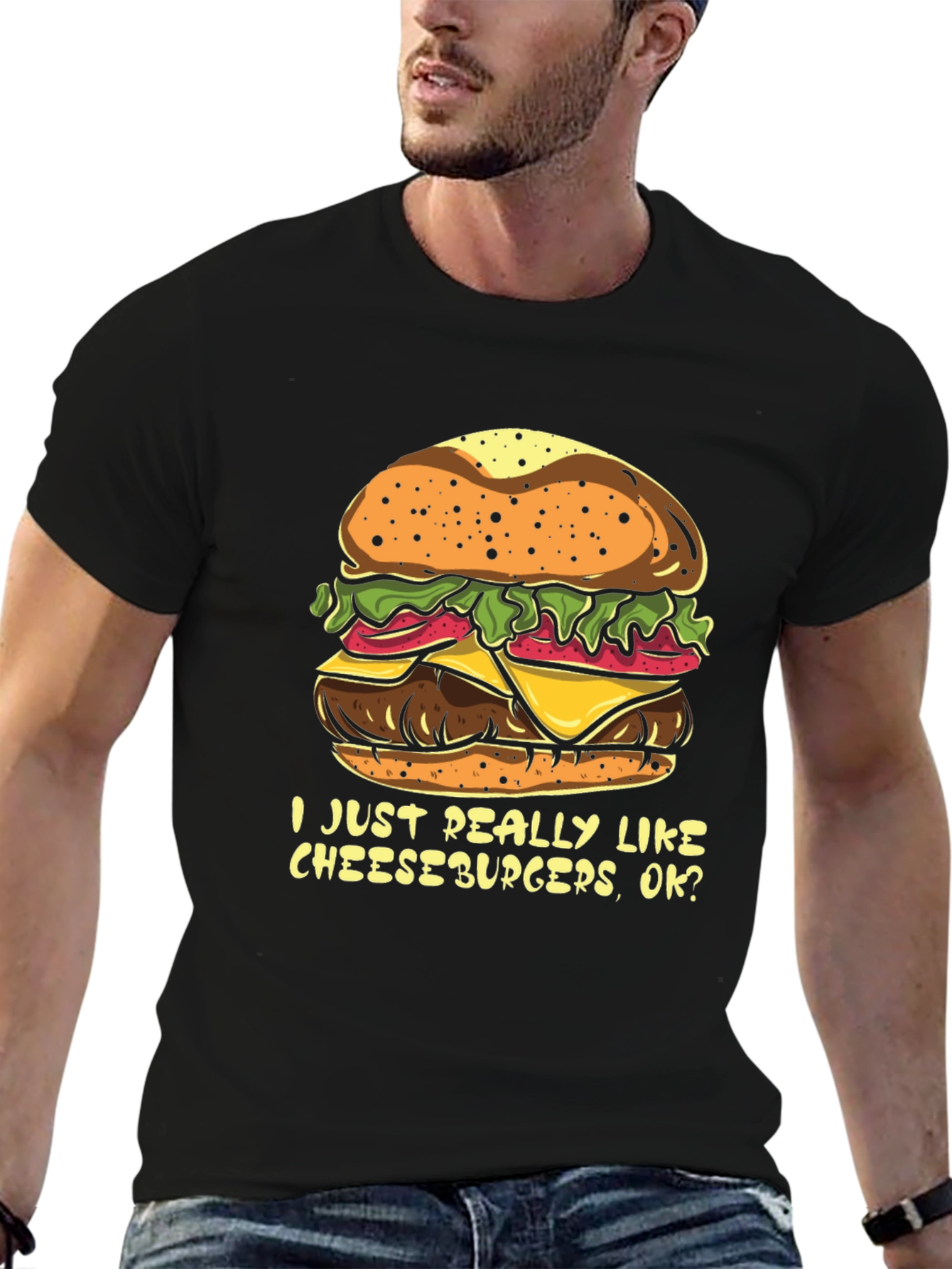 Black Cheeseburger Lover T-Shirt - Funny Foodie Tee view 6