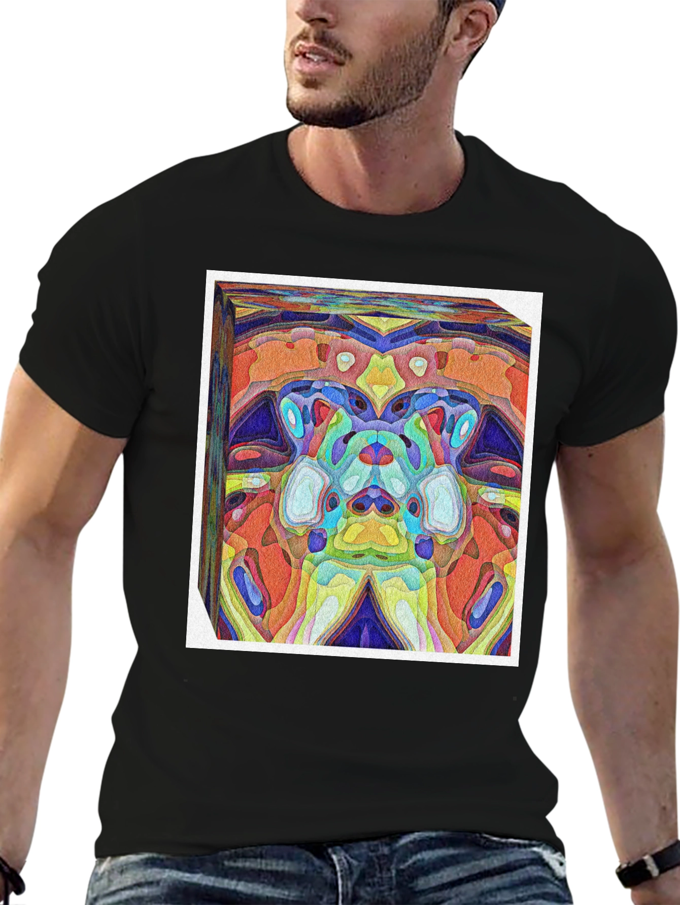 Black Abstract Art Print Tee - Vivid & Unique Design view 6