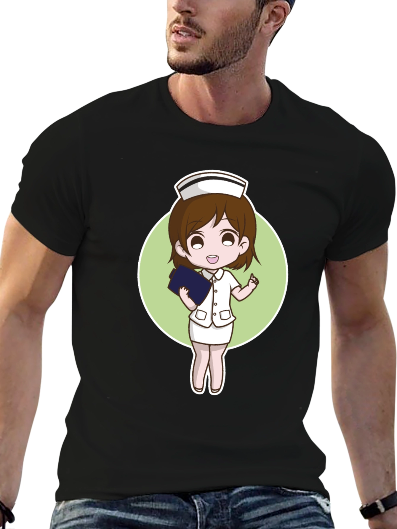 Cartoon Nurse Graphic Tee - Black - 6