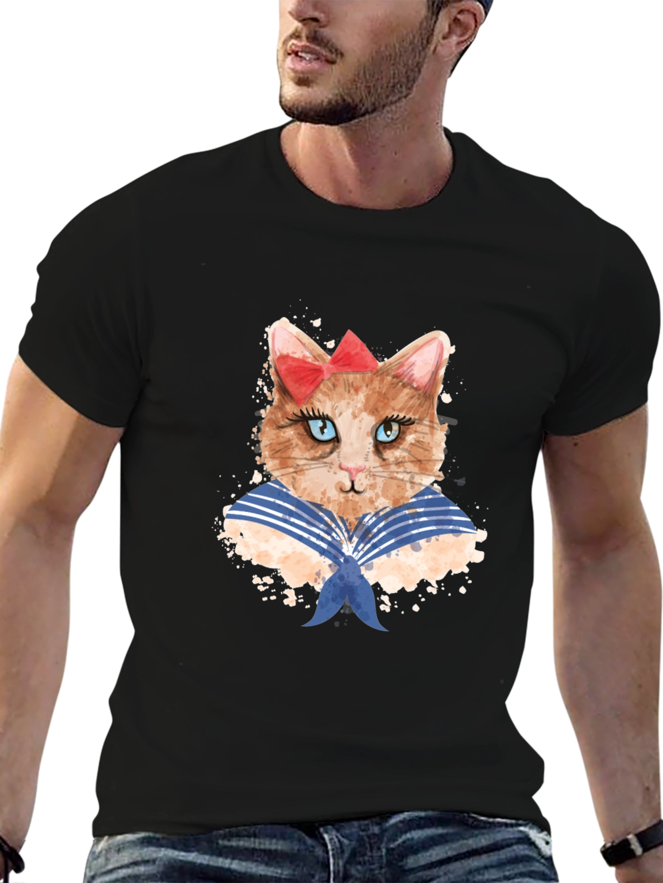 Black Sailor Cat T-Shirt view 6