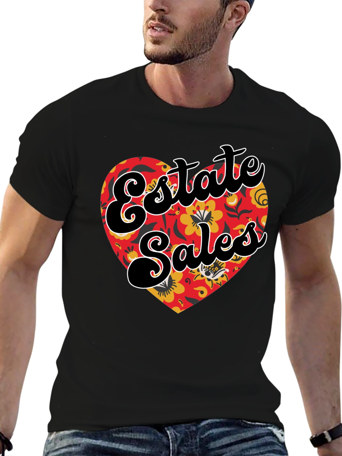 Black Estate Sales Floral Heart Graphic T-Shirt view 6