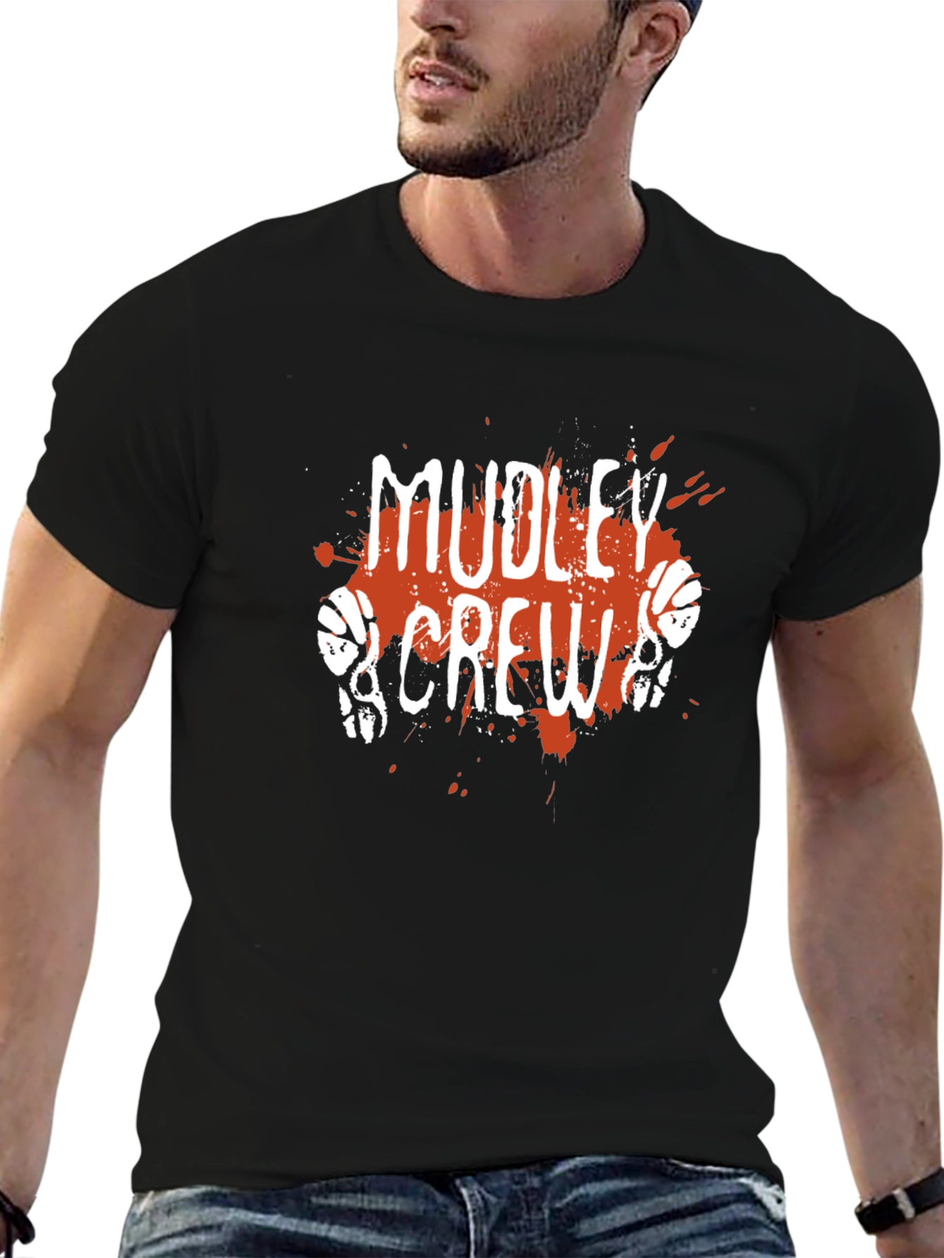 Black Mudley Crew Graphic T-Shirt - Basketball Skull Design view 6