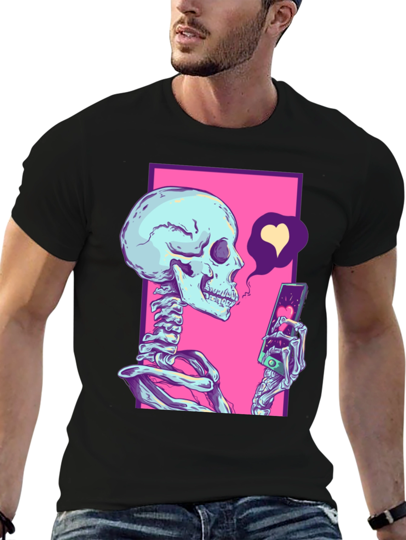 Black Trendy Skeleton Graphic T-Shirt view 6