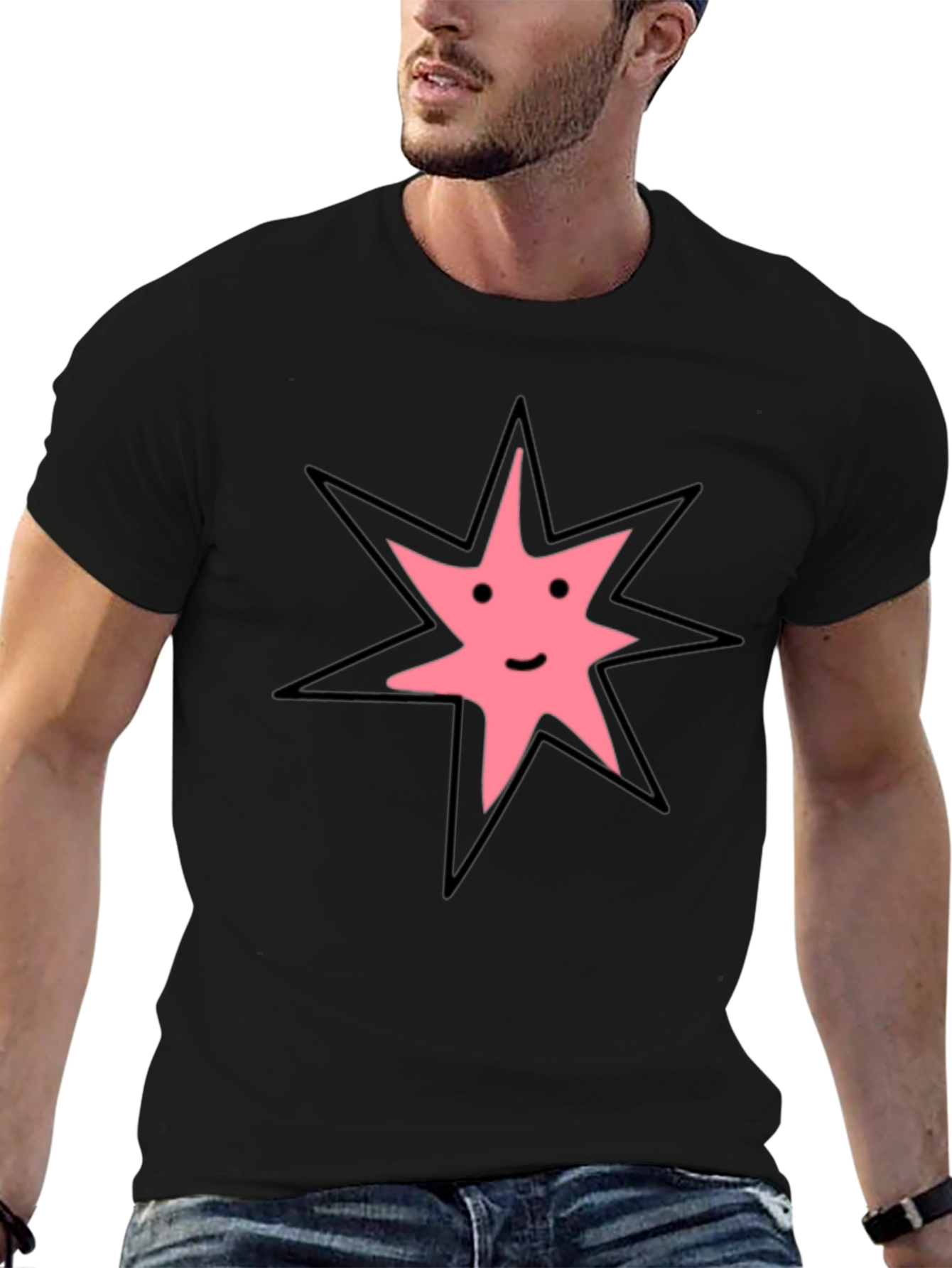 Black Black T-Shirt with Smiling Star Graphic view 6