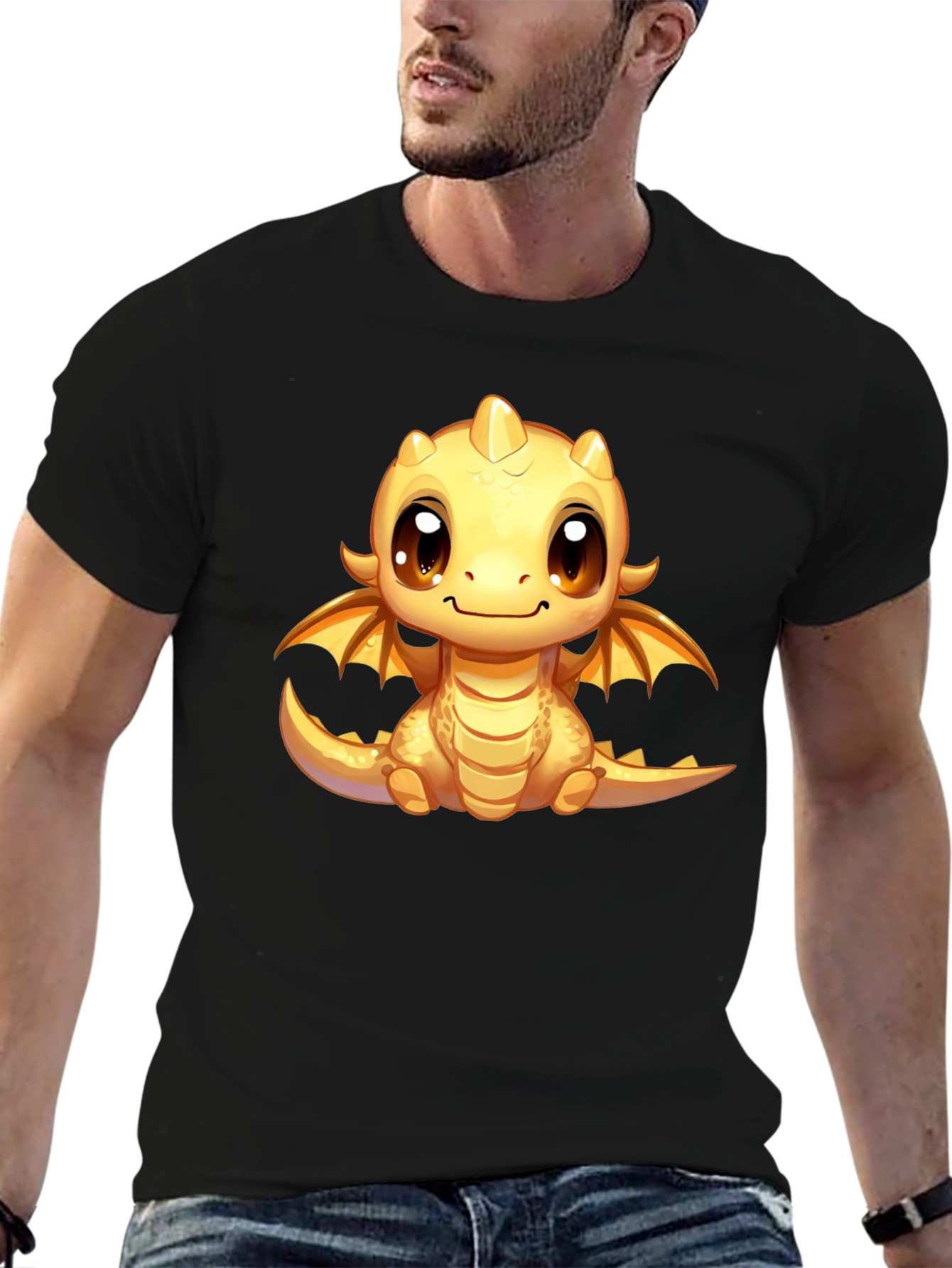 Black Cute Dragon Graphic T-Shirt - Fun Fantasy Apparel view 6