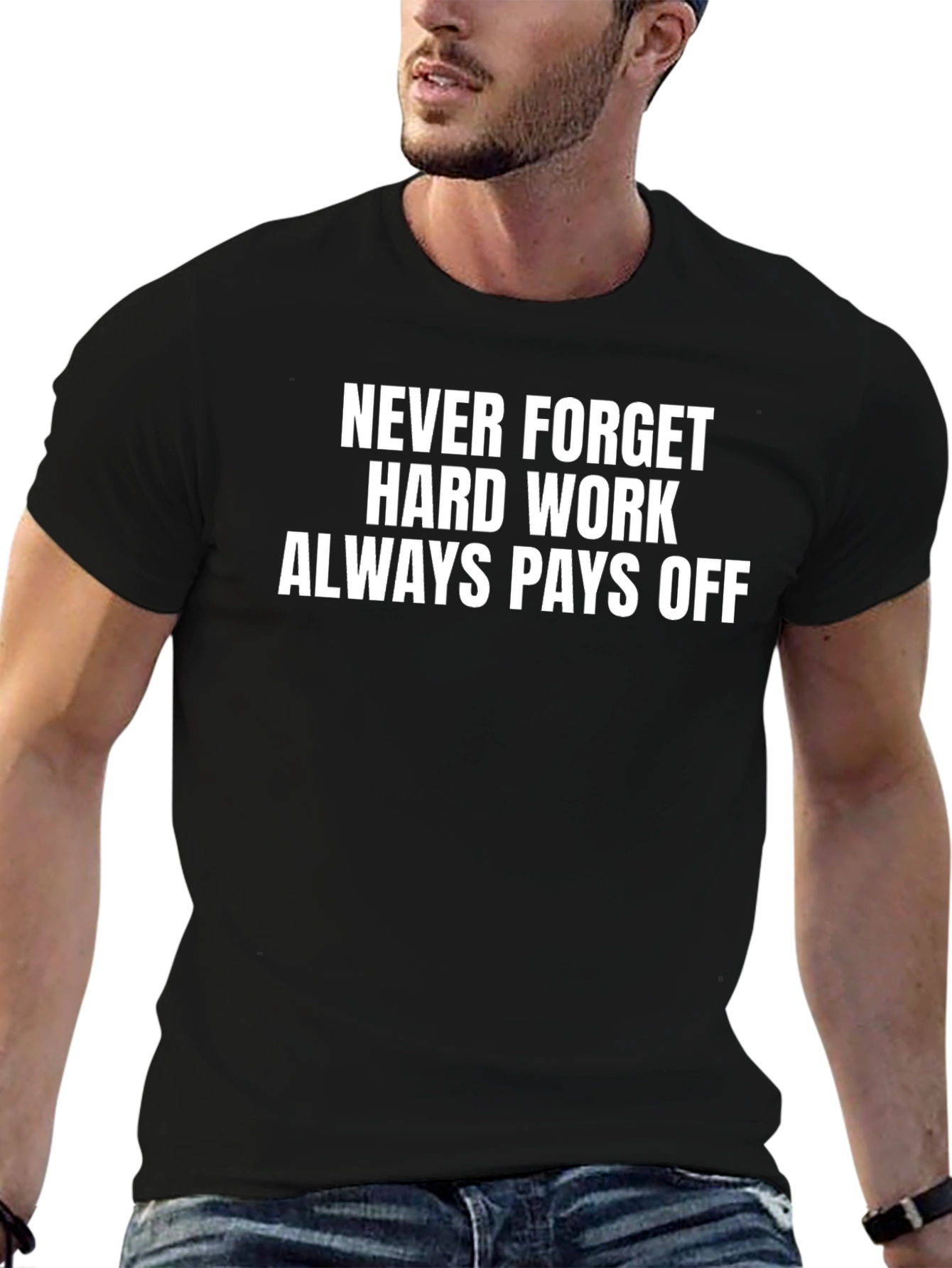 Black Motivational "Hard Work Pays Off" Black T-Shirt view 6