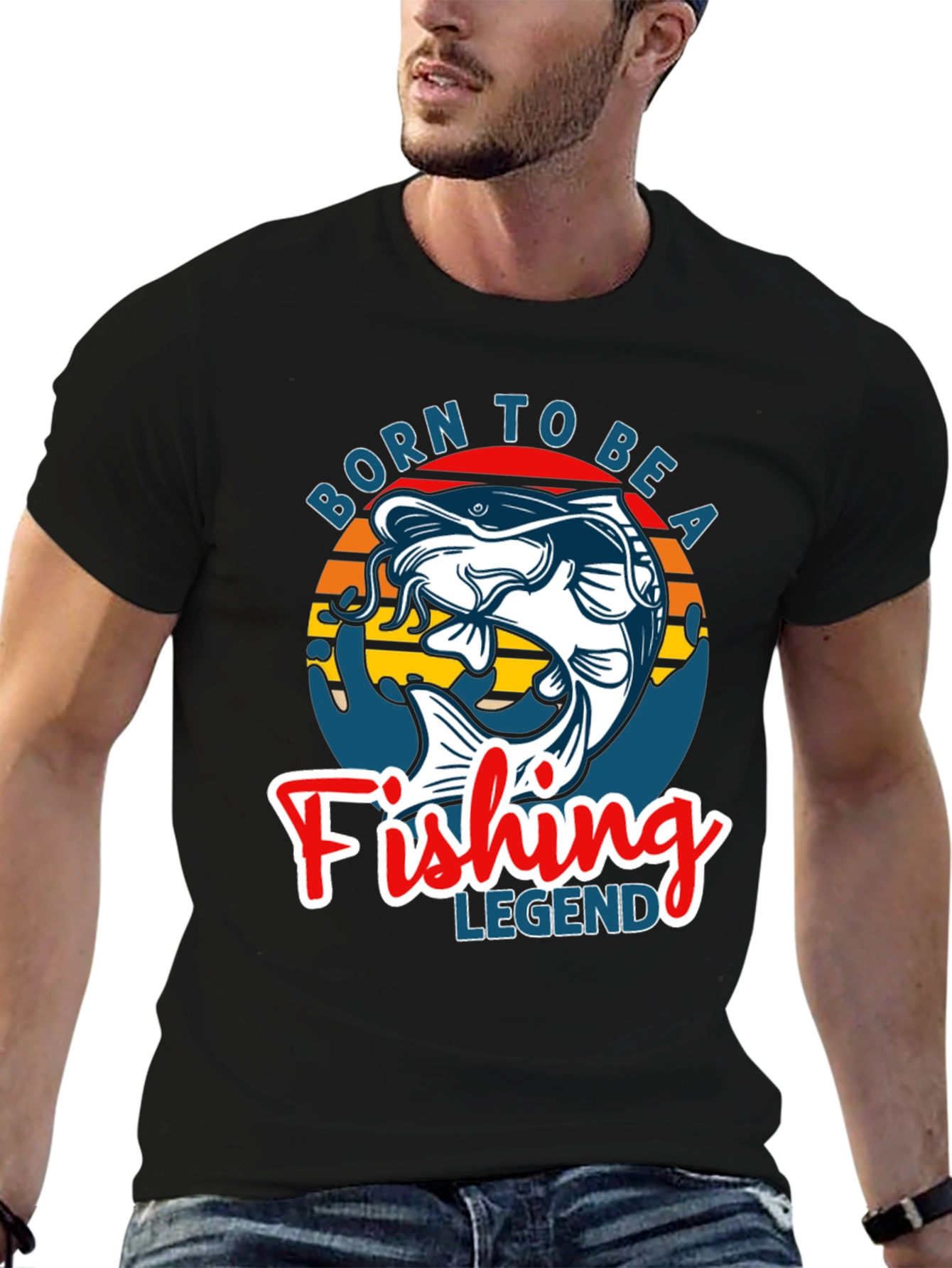 Black Born to Be a Fishing Legend Graphic Tee view 6