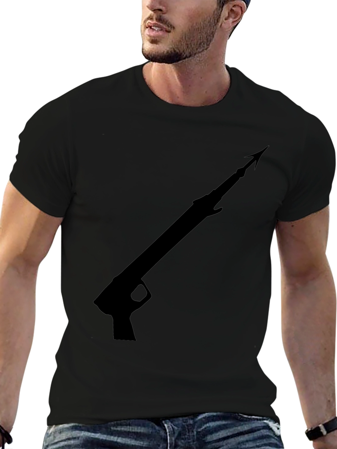 Black Speargun Graphic Tee - Black Cotton T-Shirt view 6