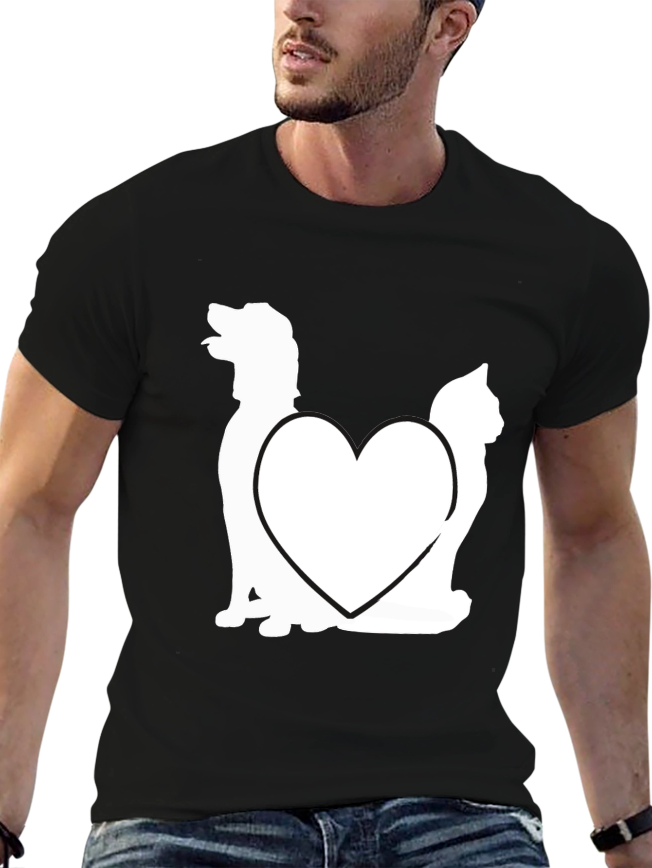 Black Dog and Cat Heart Graphic T-Shirt view 6
