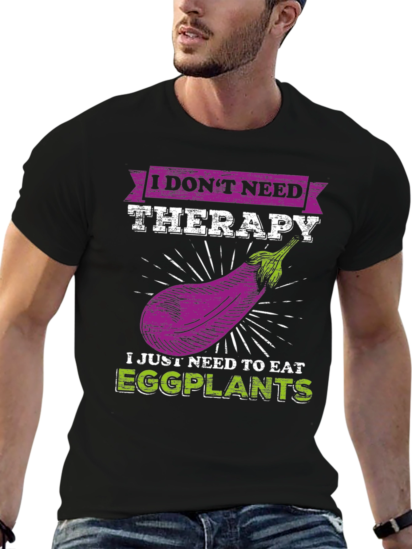 Black Eggplant Therapy T-Shirt: Funny Vegan Tee view 6
