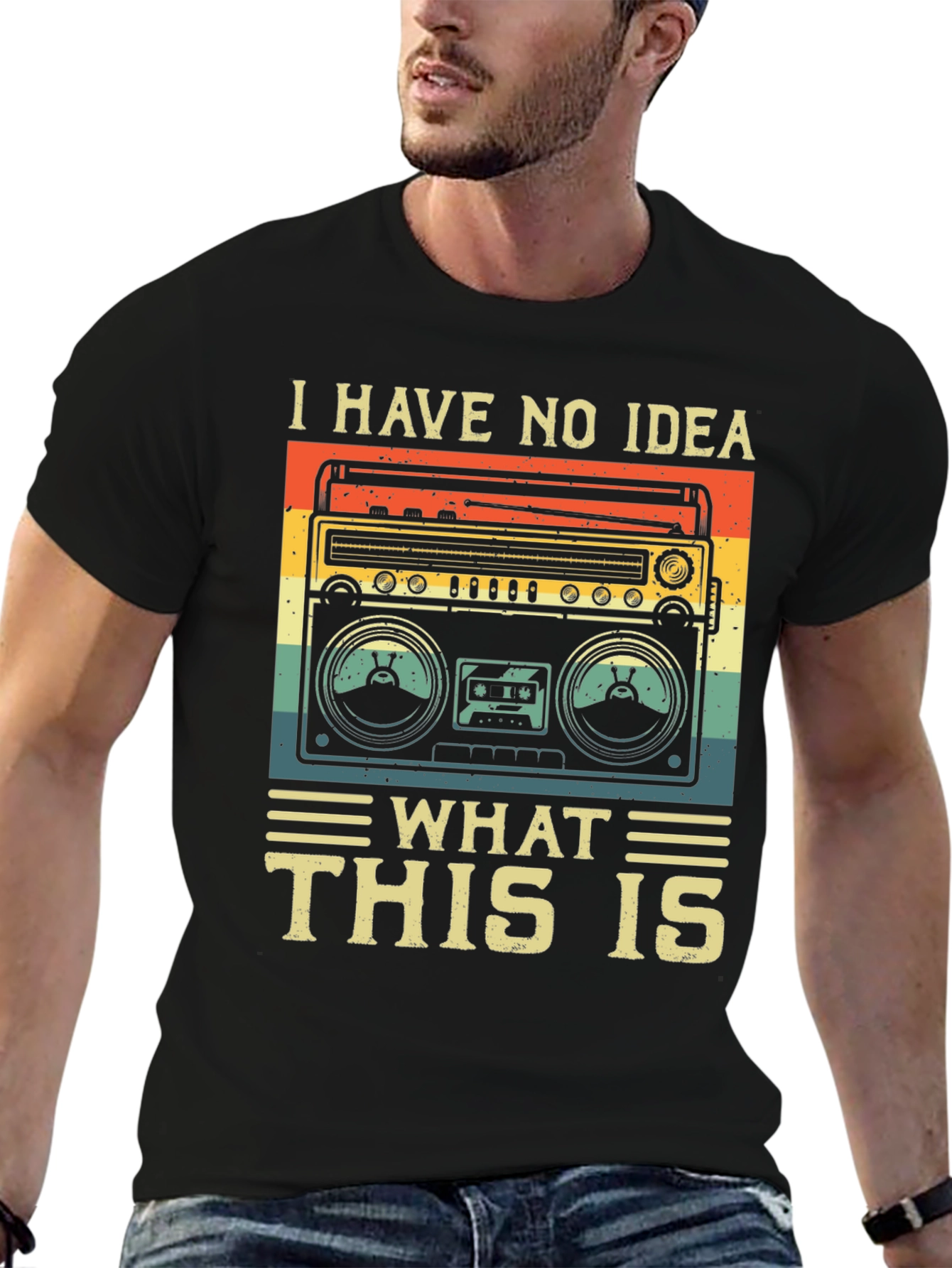 Black Retro Boombox Graphic T-Shirt - I Have No Idea What This Is view 6