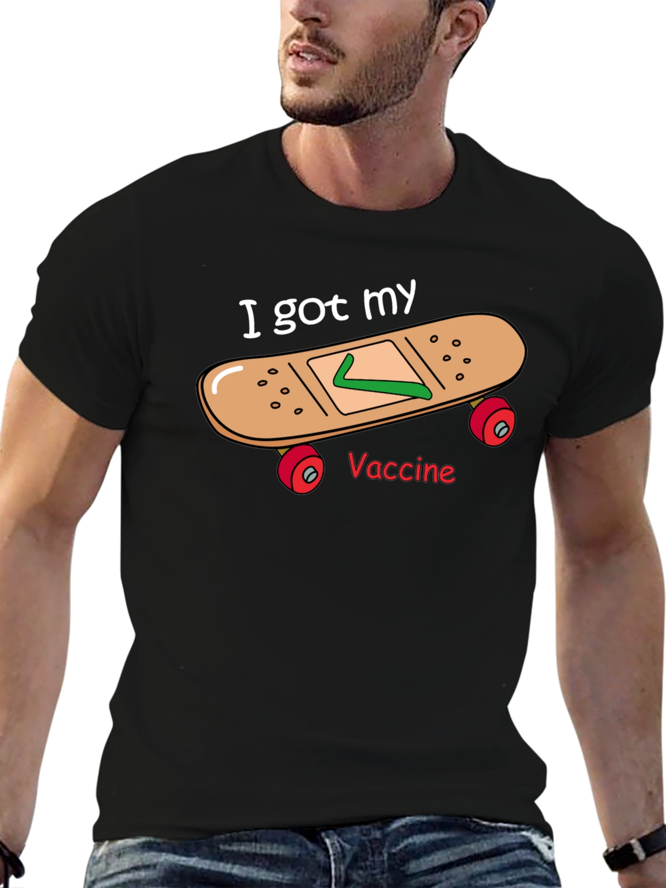 Black I Got My Vaccine Skateboard T-Shirt view 6