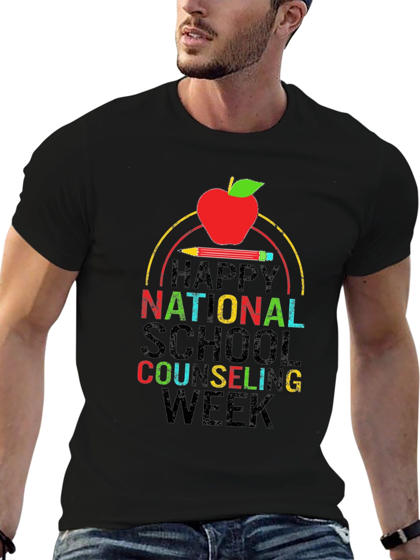 Black Happy National School Counseling Week T-Shirt view 6