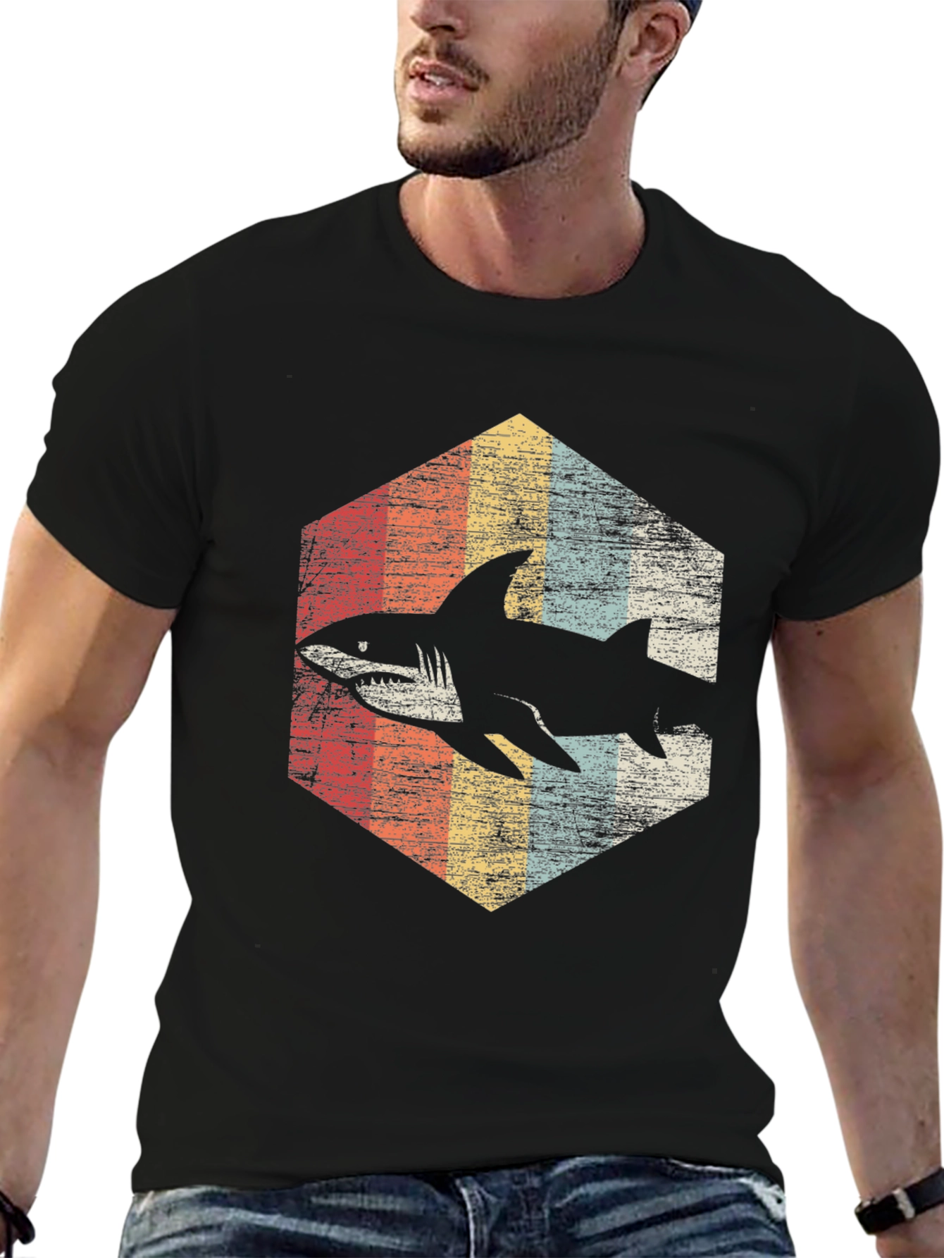 Black Retro Shark Graphic T-Shirt - Vintage Style view 6