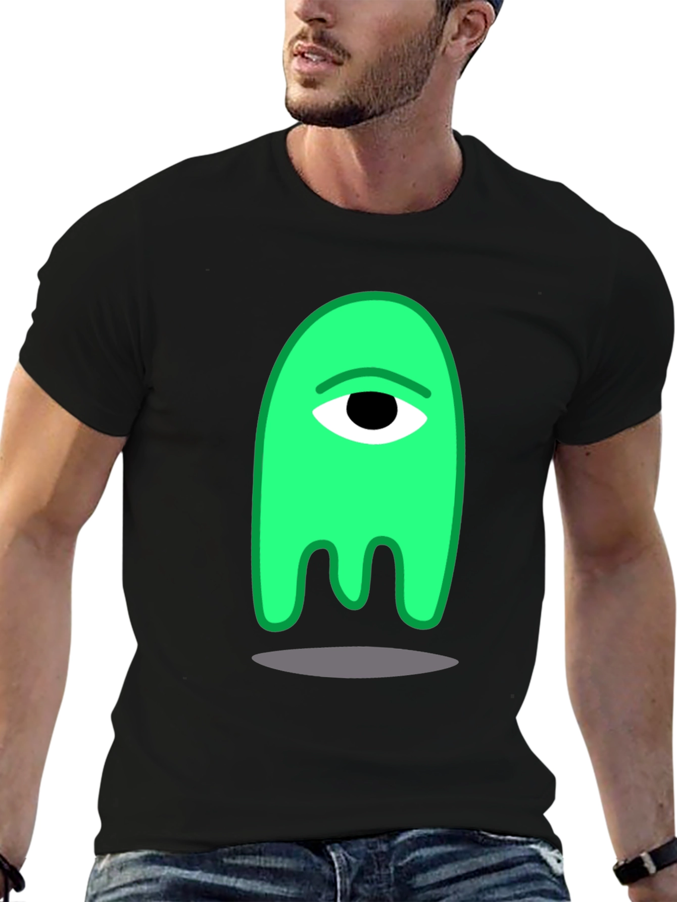 Black One-Eyed Green Monster Graphic Tee view 6