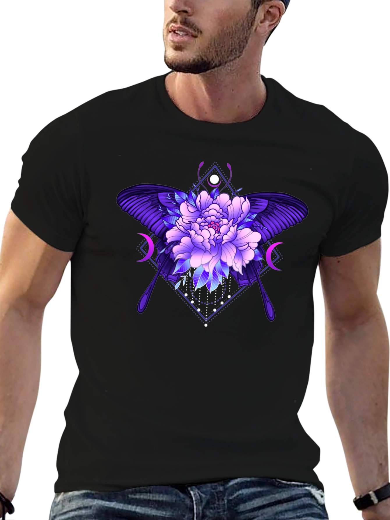 Black Floral Butterfly Graphic Tee - Black view 6