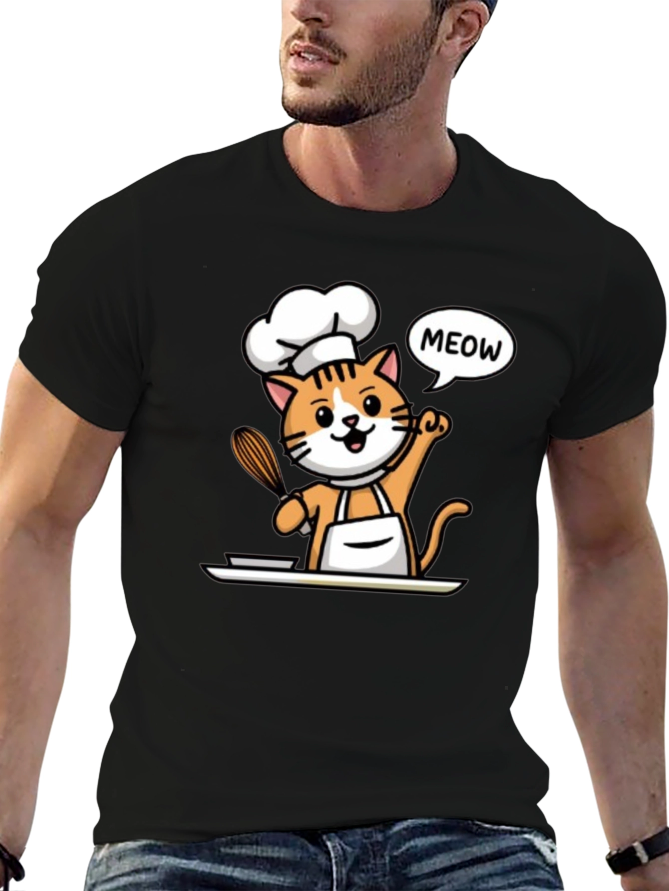 Black Chef Cat T-Shirt - Funny Culinary Kitten Tee view 6