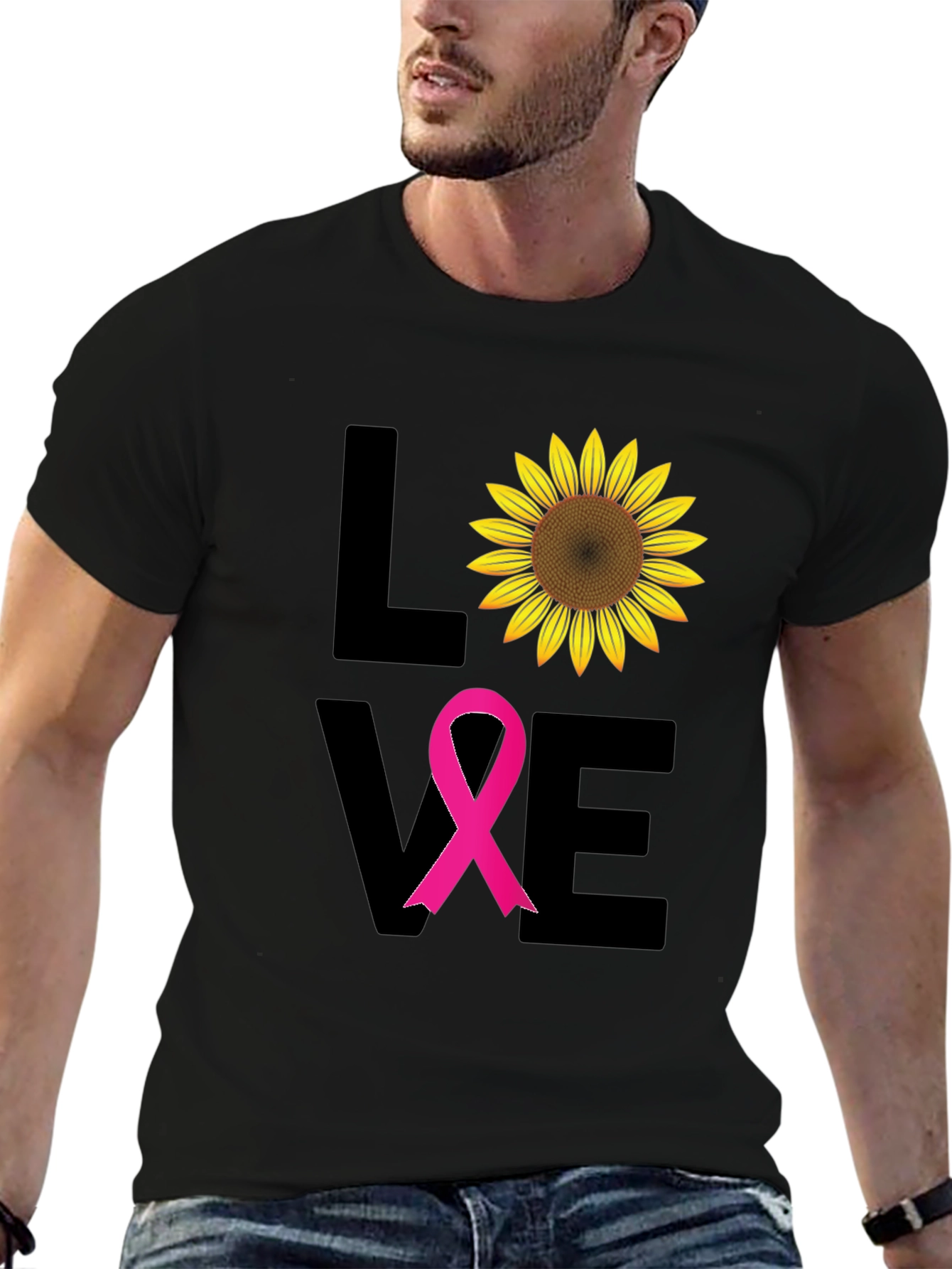 Black Love Sunflower Breast Cancer Awareness T-Shirt view 6