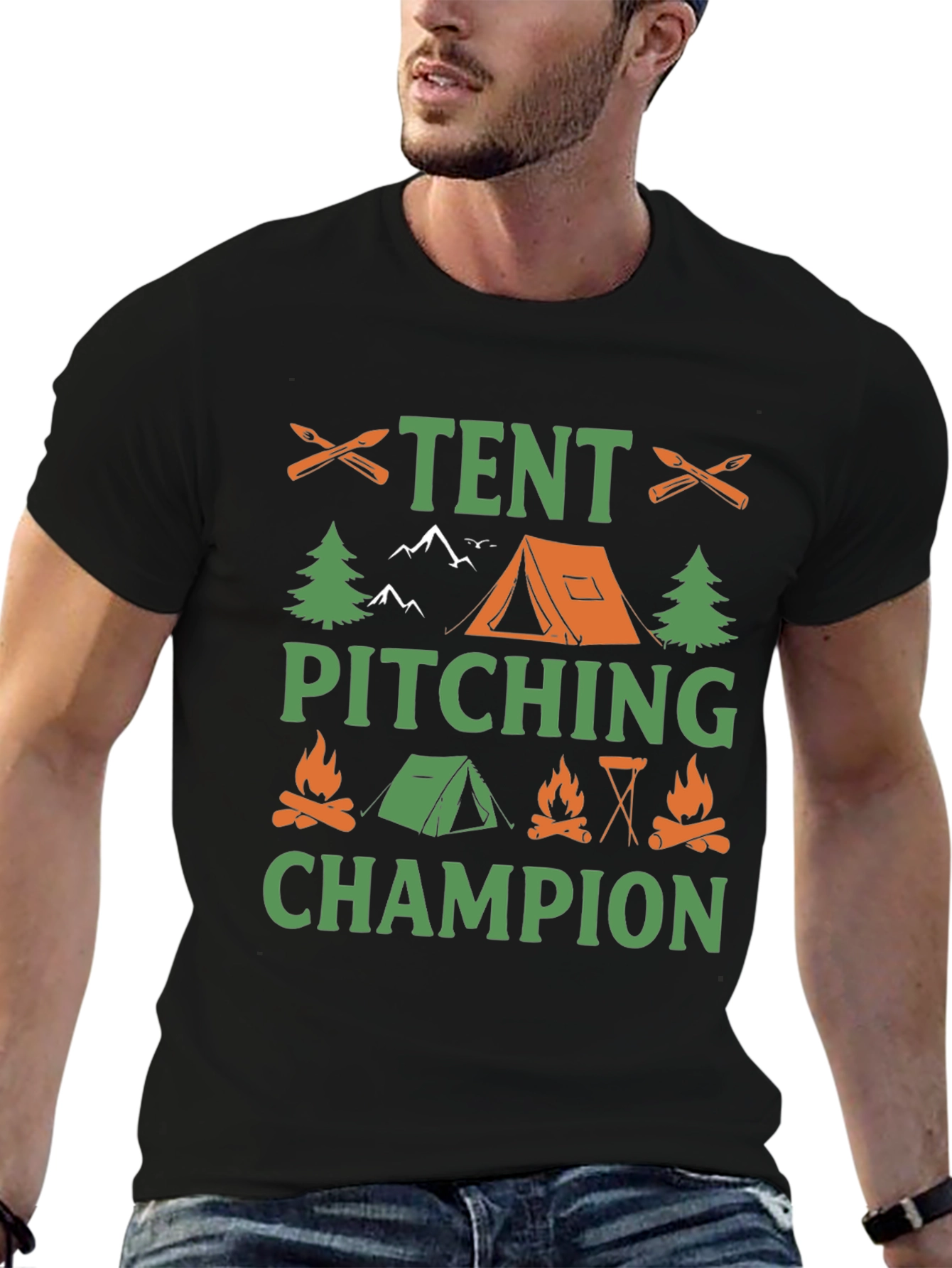 Black Tent Pitching Champion Camping T-Shirt view 6