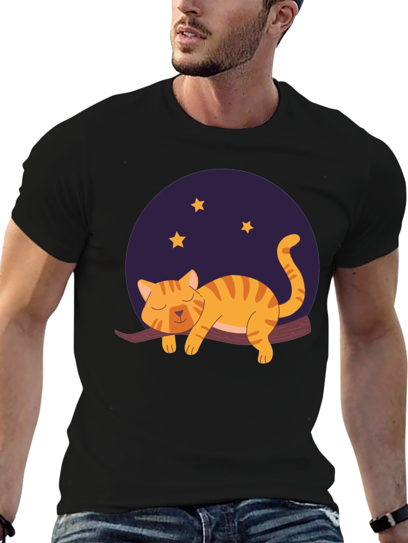 Black Cute Cat Nap T-Shirt - Unisex Black Tee view 6