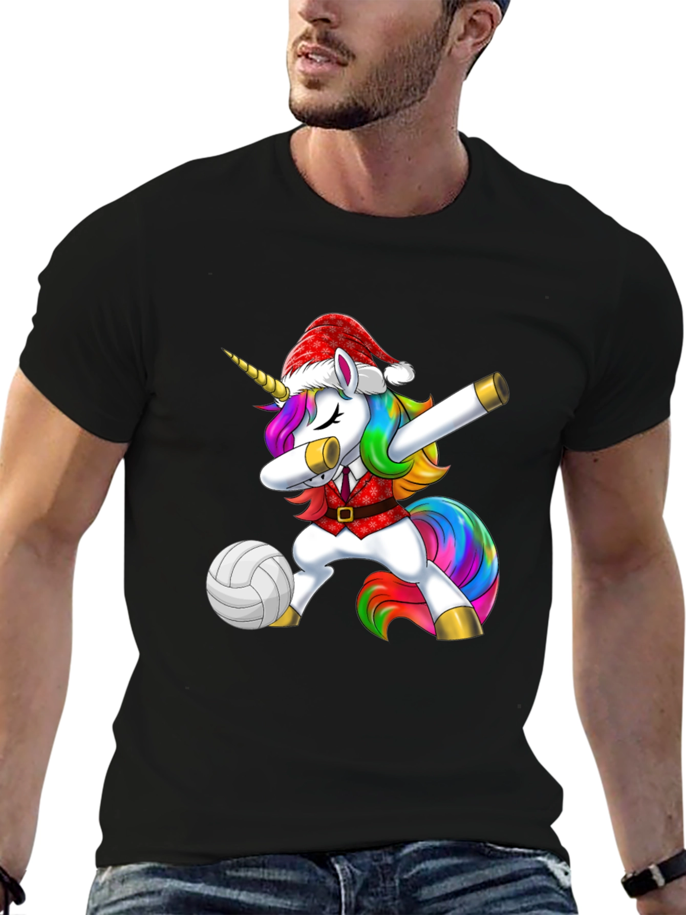 Black Unicorn Dabbing Volleyball Christmas Tee view 6