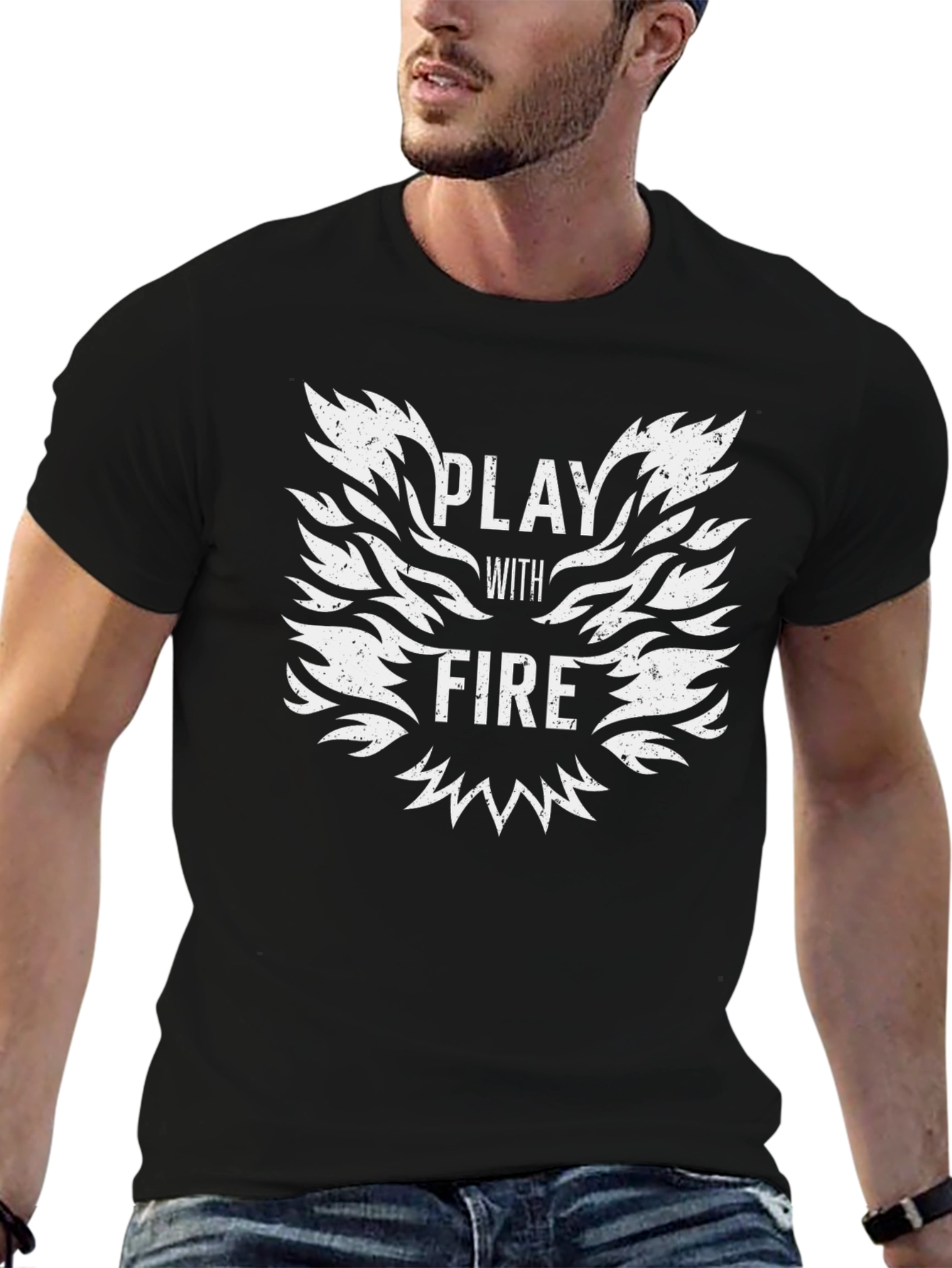 Black Play With Fire Graphic Tee - Black Cotton T-Shirt view 6