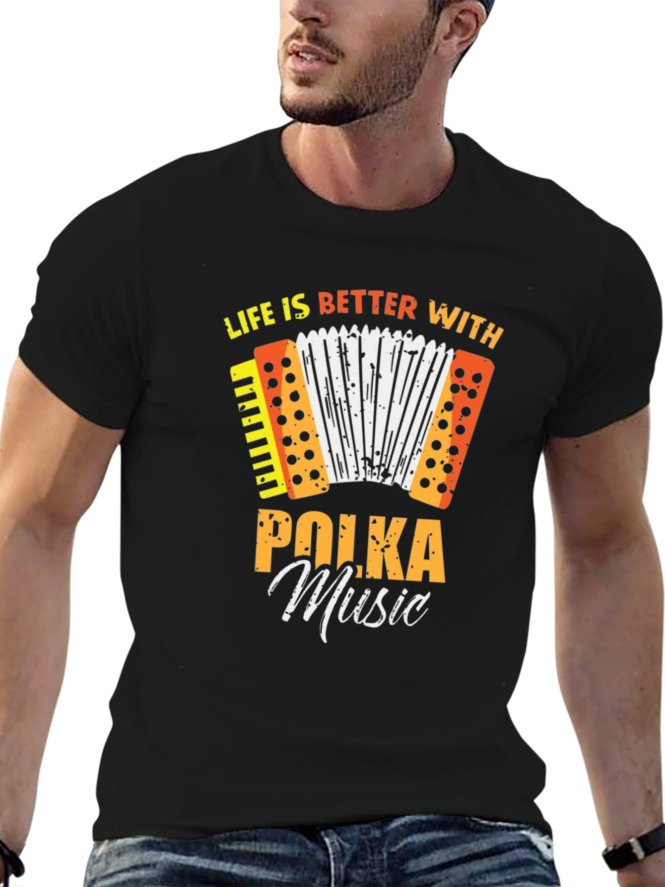 Black Polka Music T-Shirt - Life is Better With Polka! view 6