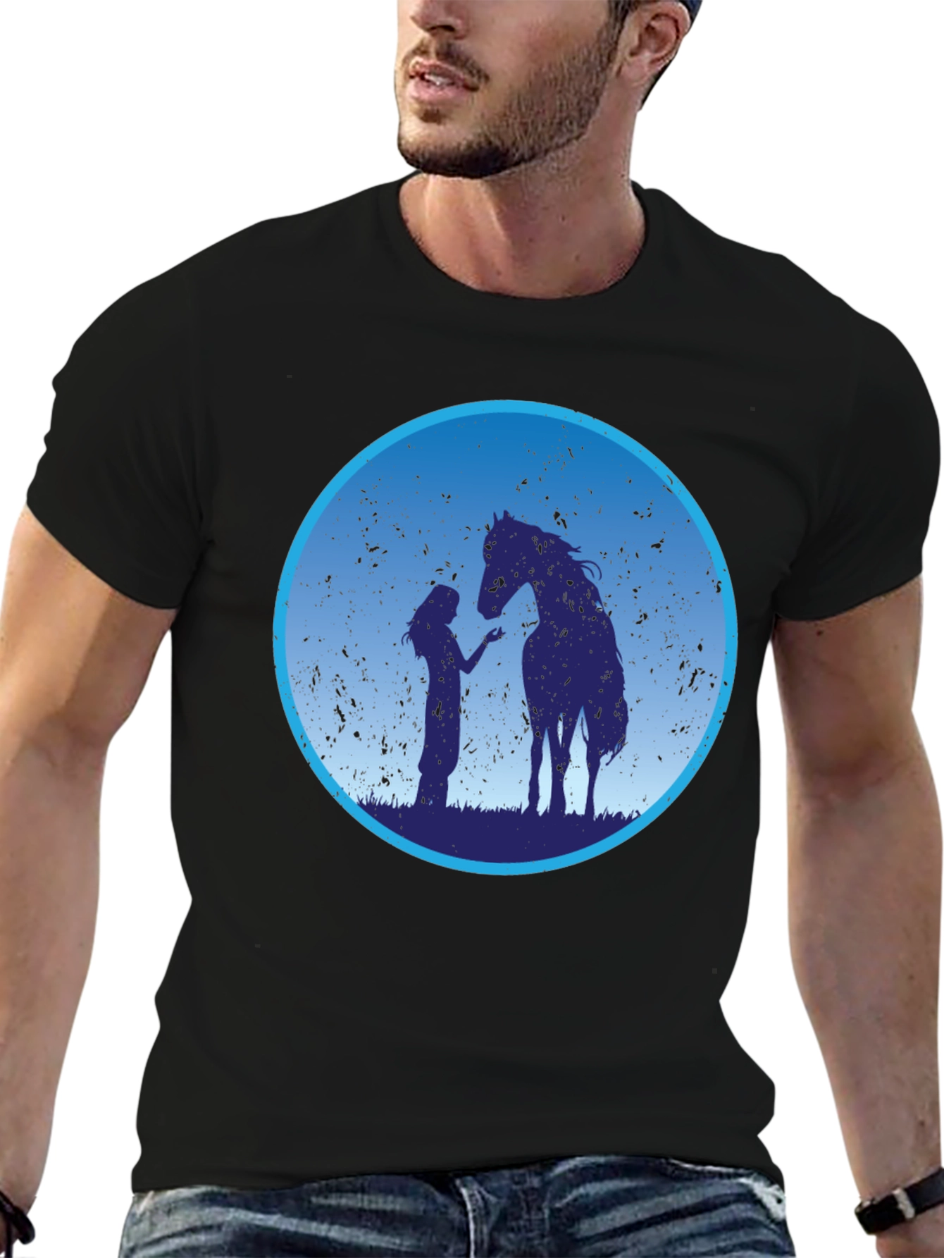 Black Horse & Girl Graphic Tee - Silhouette Design view 6