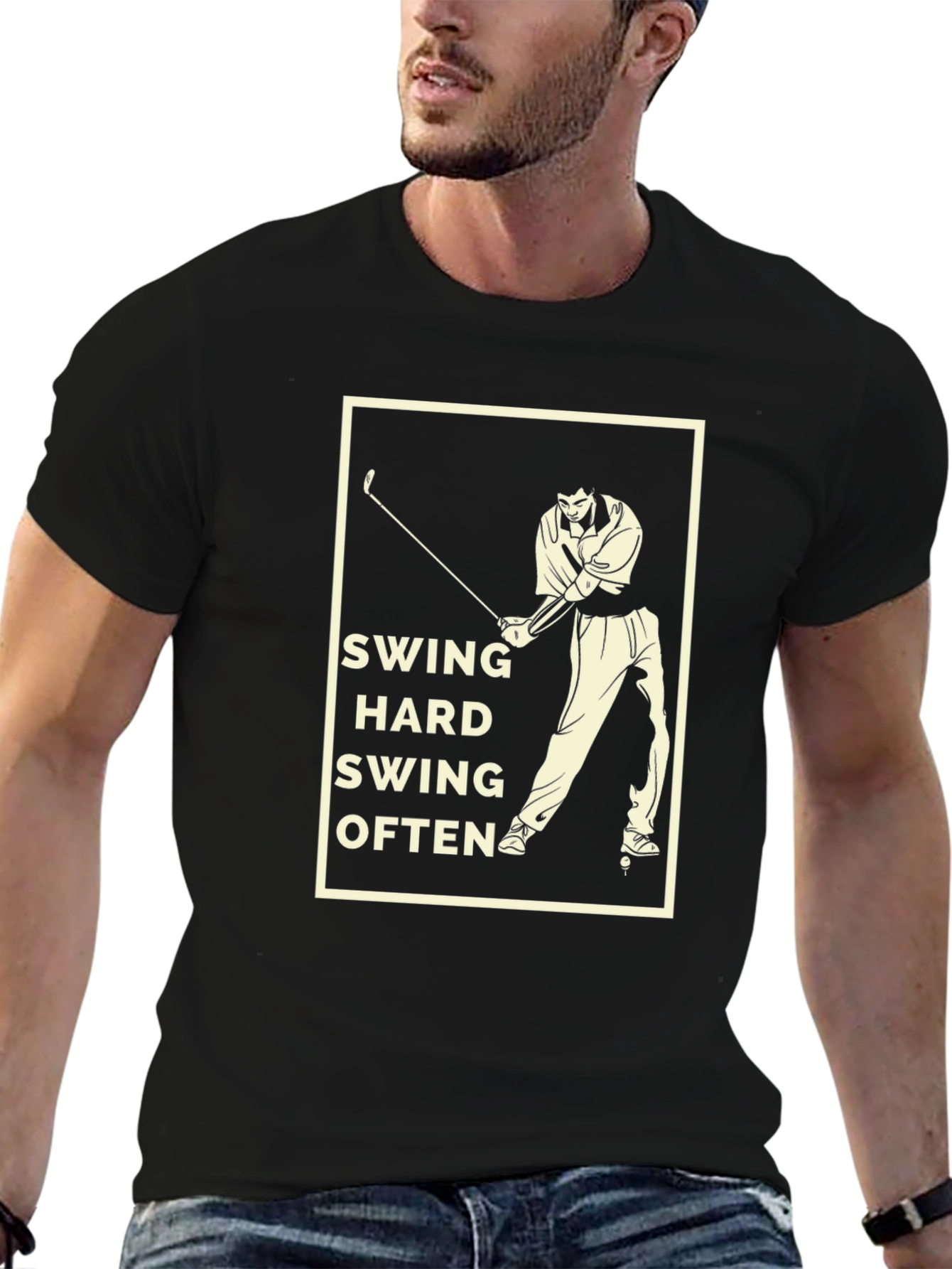 Black Swing Hard Golf T-Shirt - Black Cotton Tee view 6