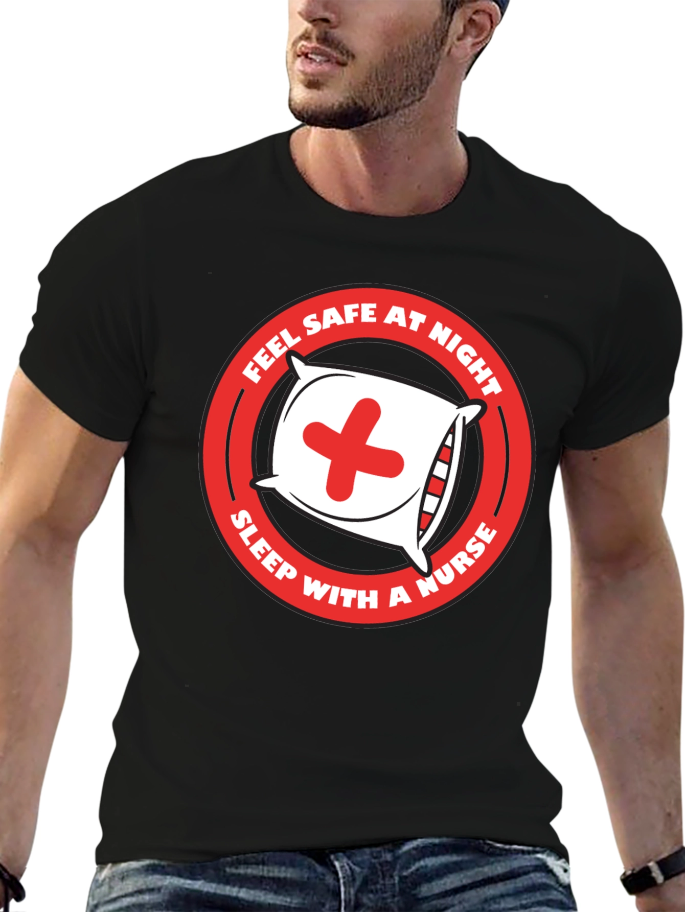 Black Sleep with a Nurse T-Shirt - Feel Safe at Night view 6