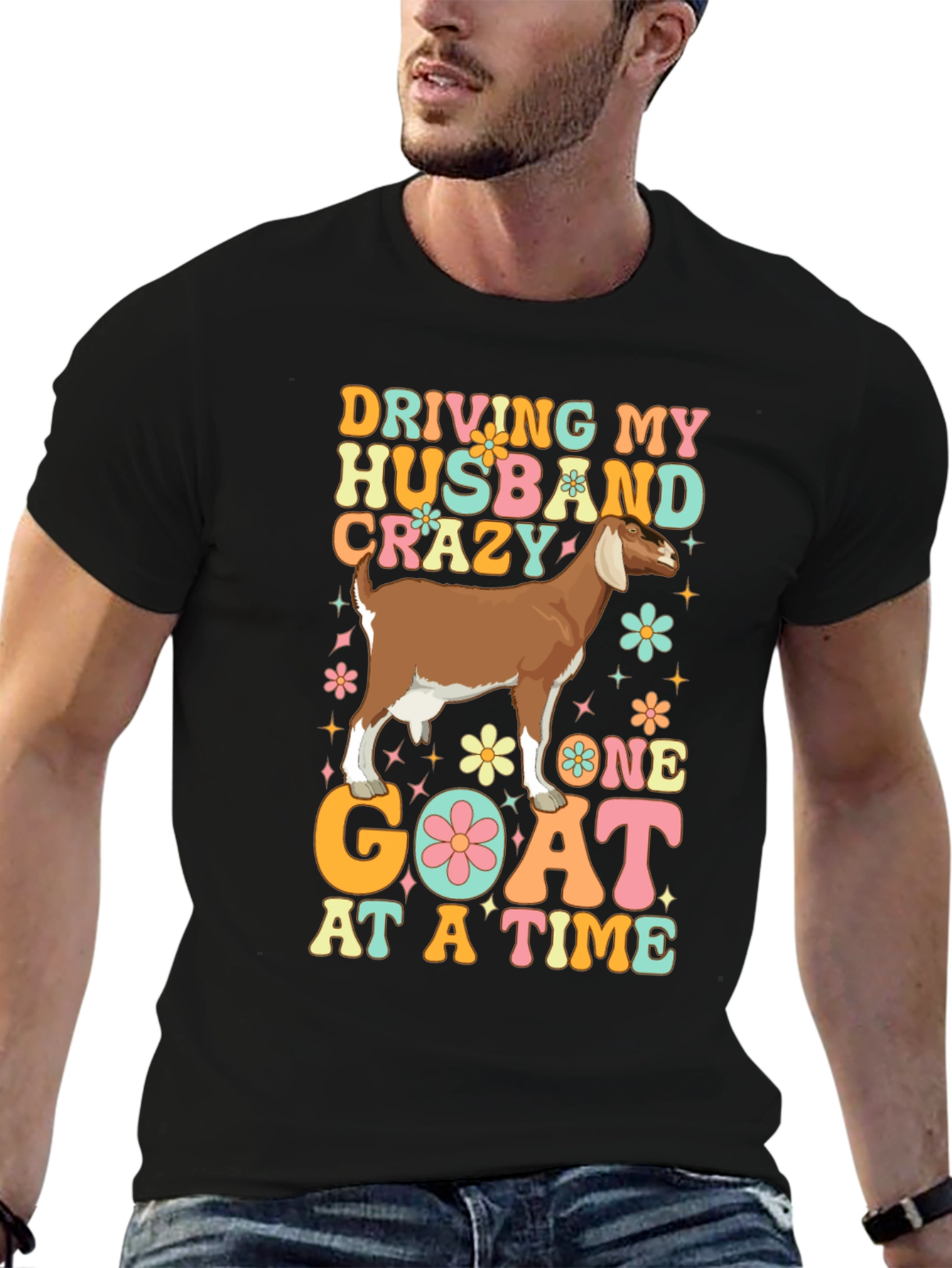 Black Driving Husband Crazy Goat Graphic Tee view 6