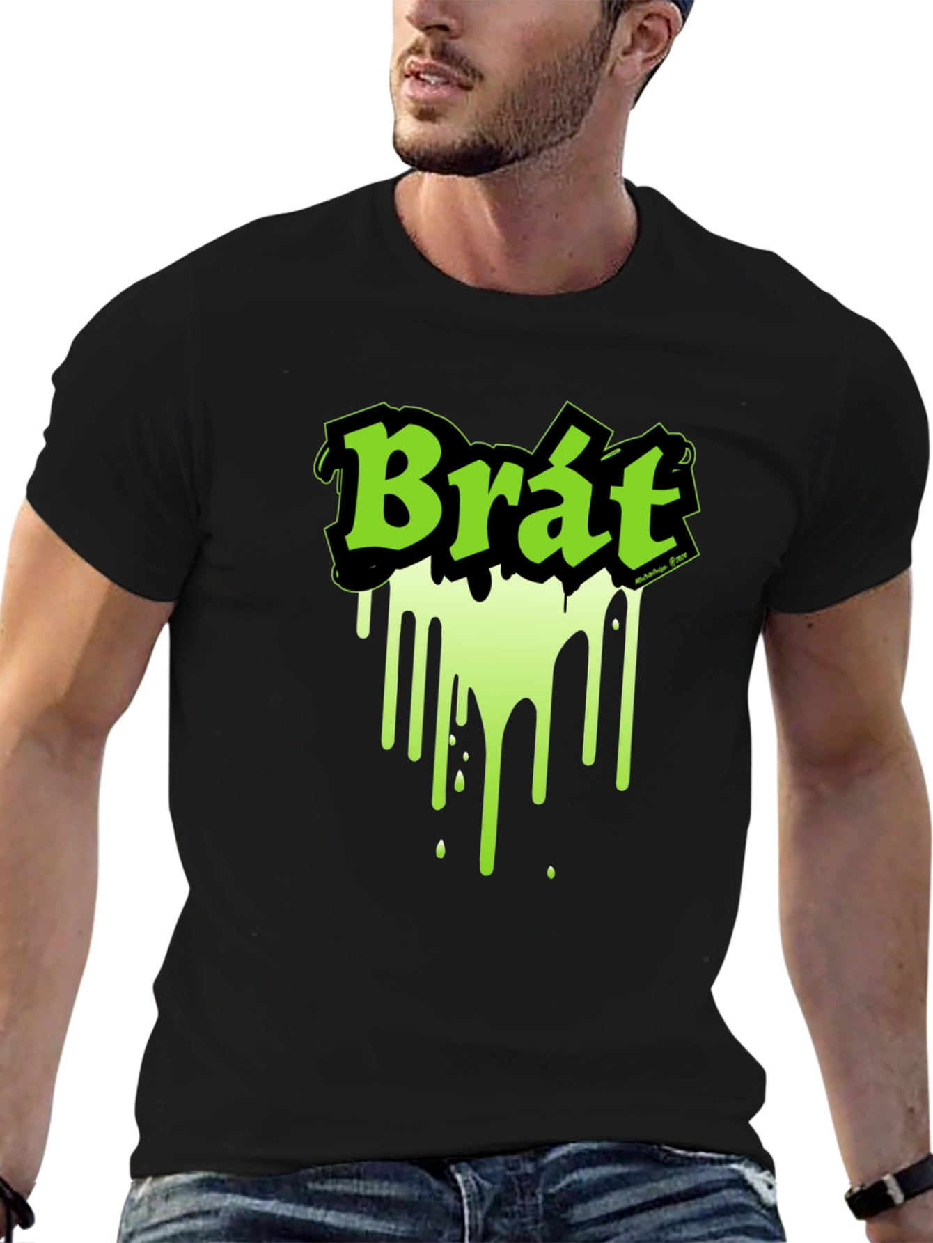 Black Brat Graphic Tee - Black T-Shirt with Neon Green Design view 6