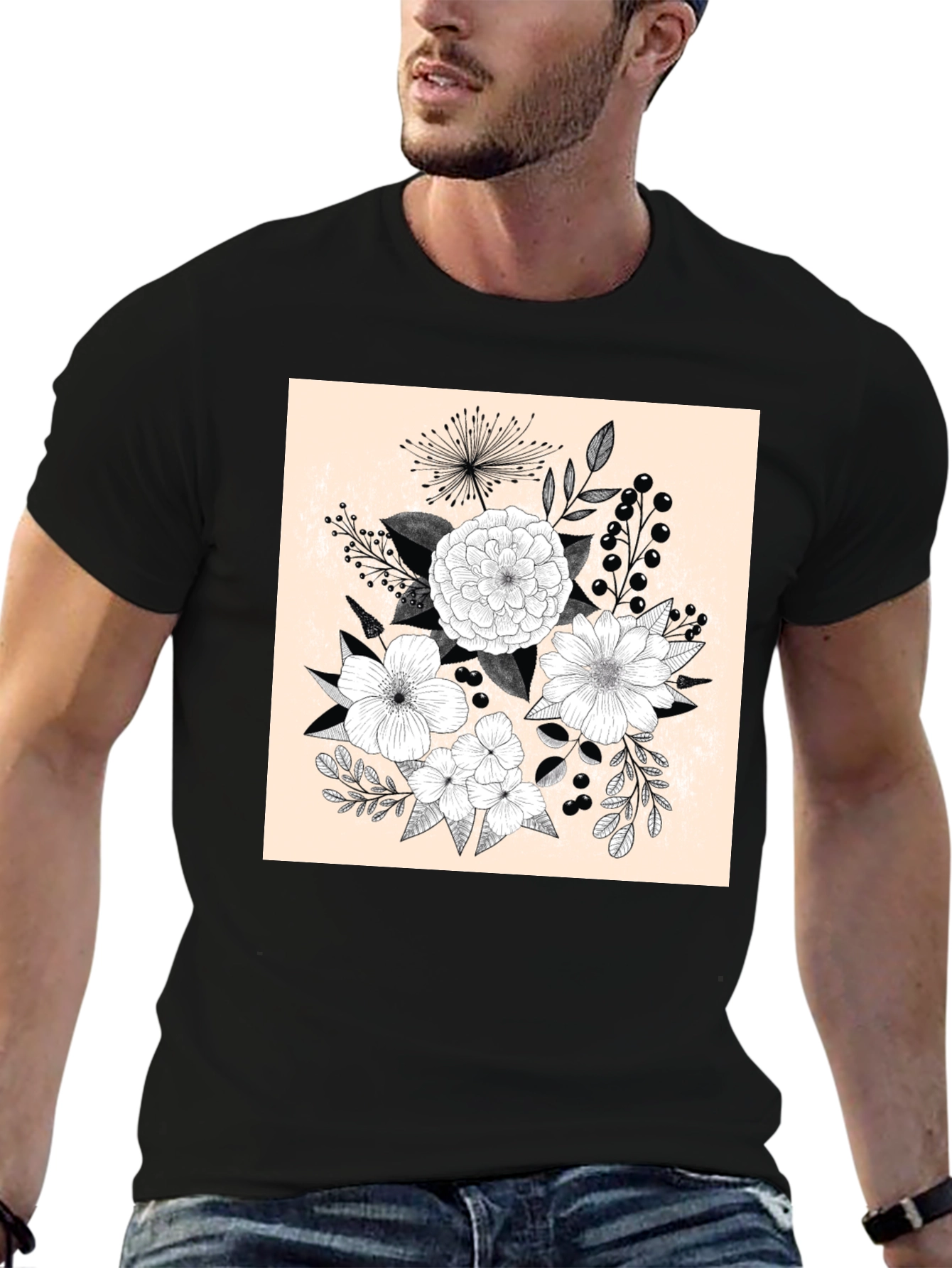 Black Floral Graphic Print Black T-Shirt view 6