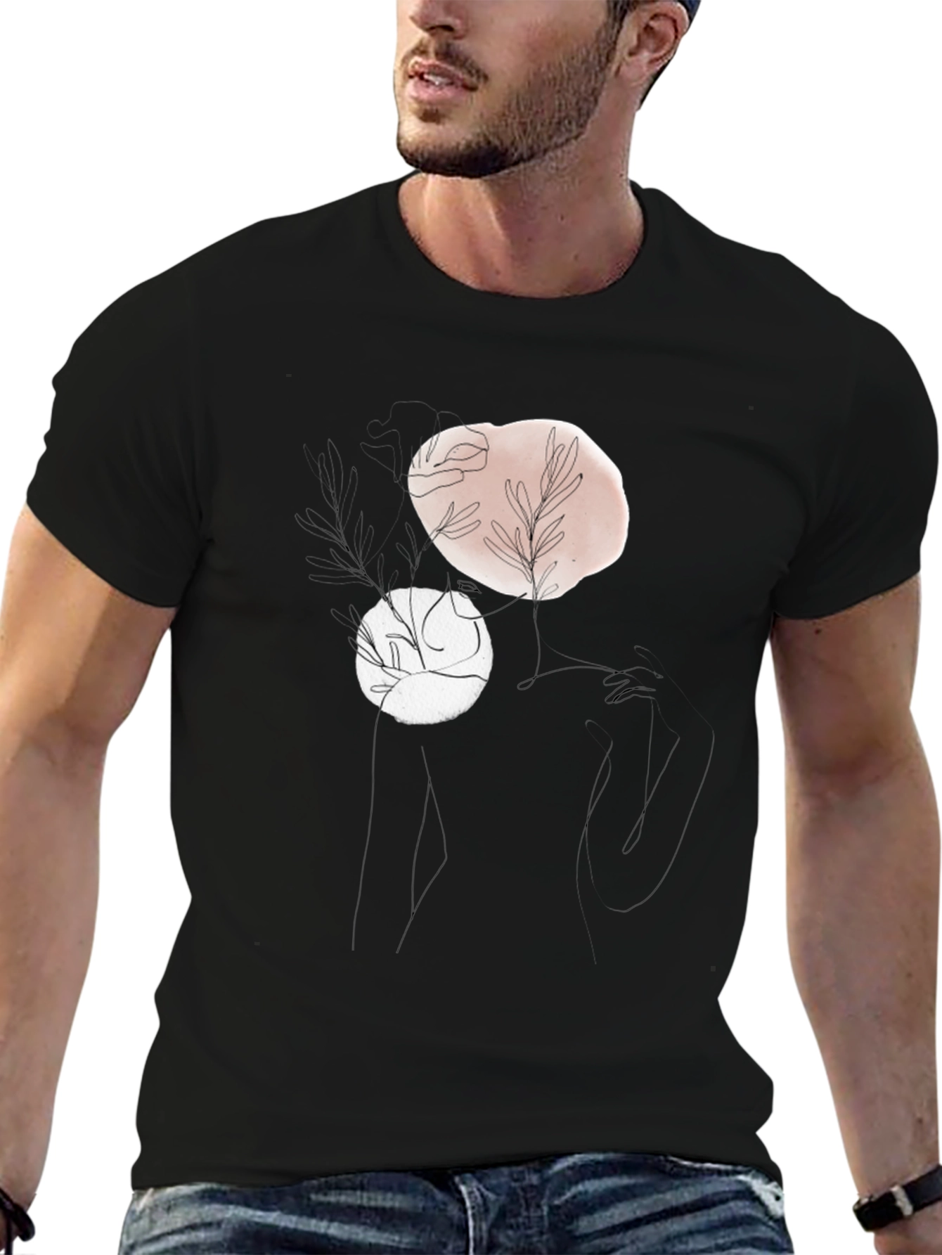 Black Abstract Line Art Graphic T-Shirt view 6