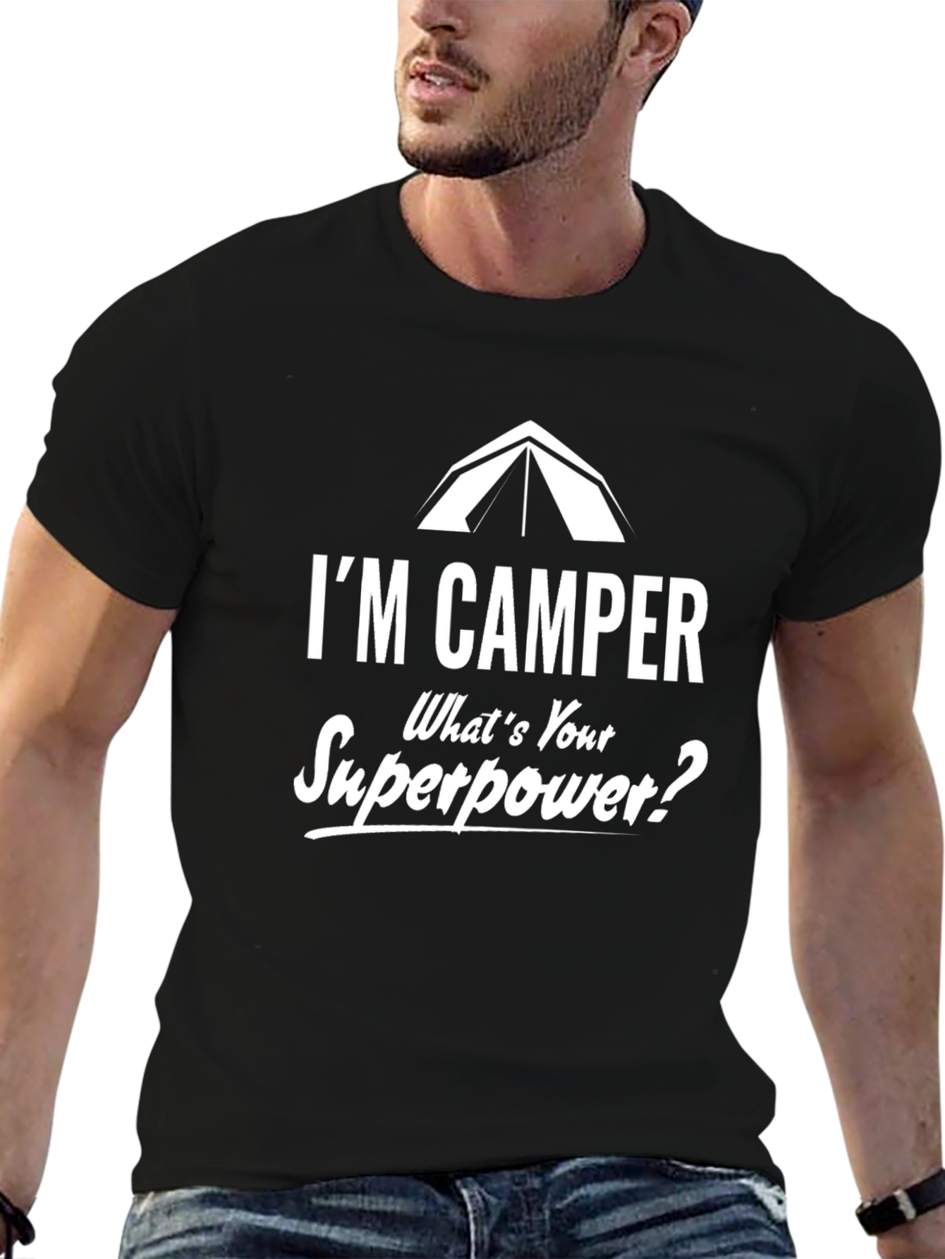 Black I'm Camper What's Your Superpower? Graphic Tee view 6