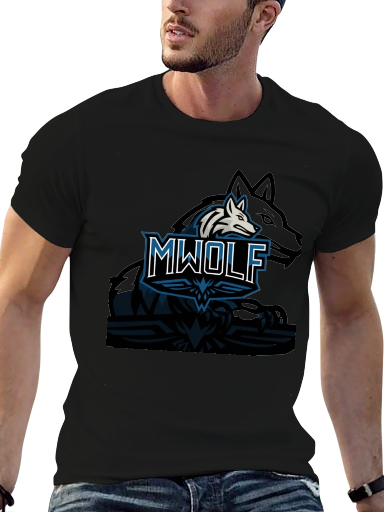 Black MWOLF Graphic T-Shirt - Black, Casual Wear view 6