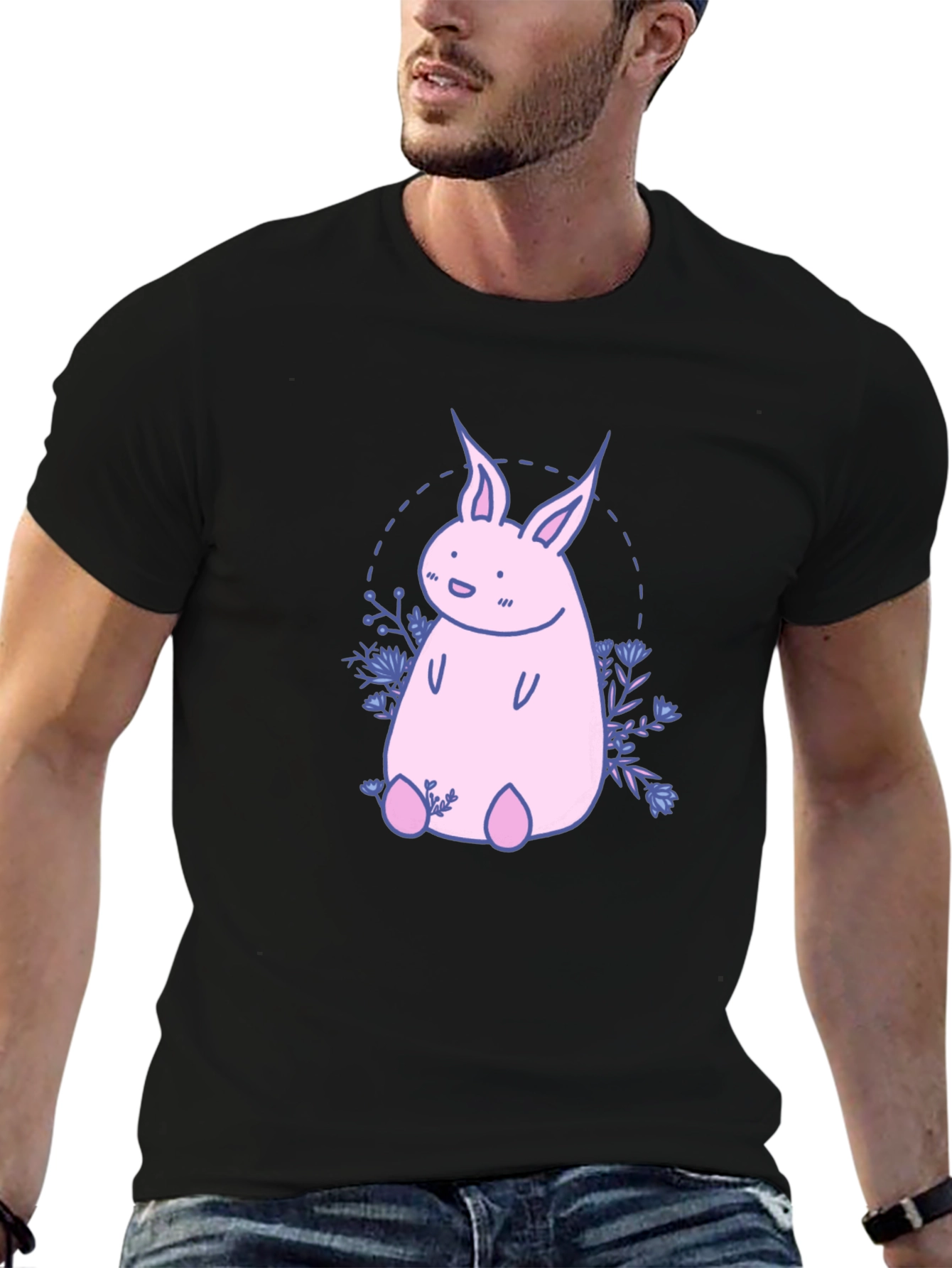 Black Cute Pink Bunny Graphic T-Shirt view 6