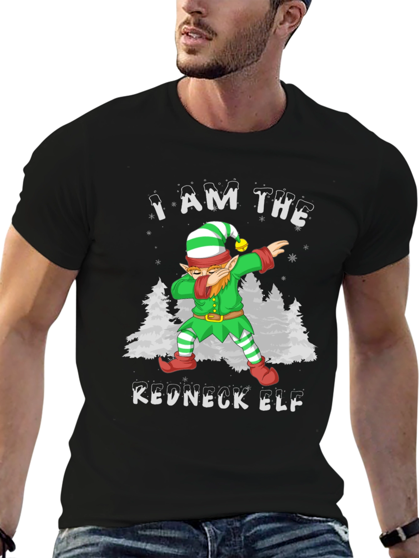 Black I Am The Redneck Elf Dabbing Funny T-Shirt view 6