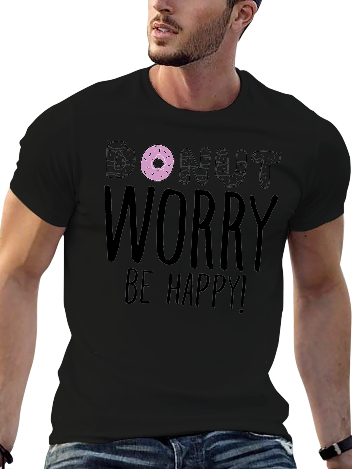 Black Donut Worry Be Happy Graphic Tee view 6