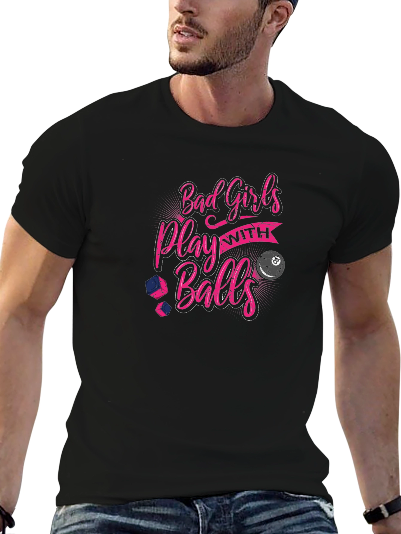Black Bad Girls Play With Balls Graphic Tee view 6