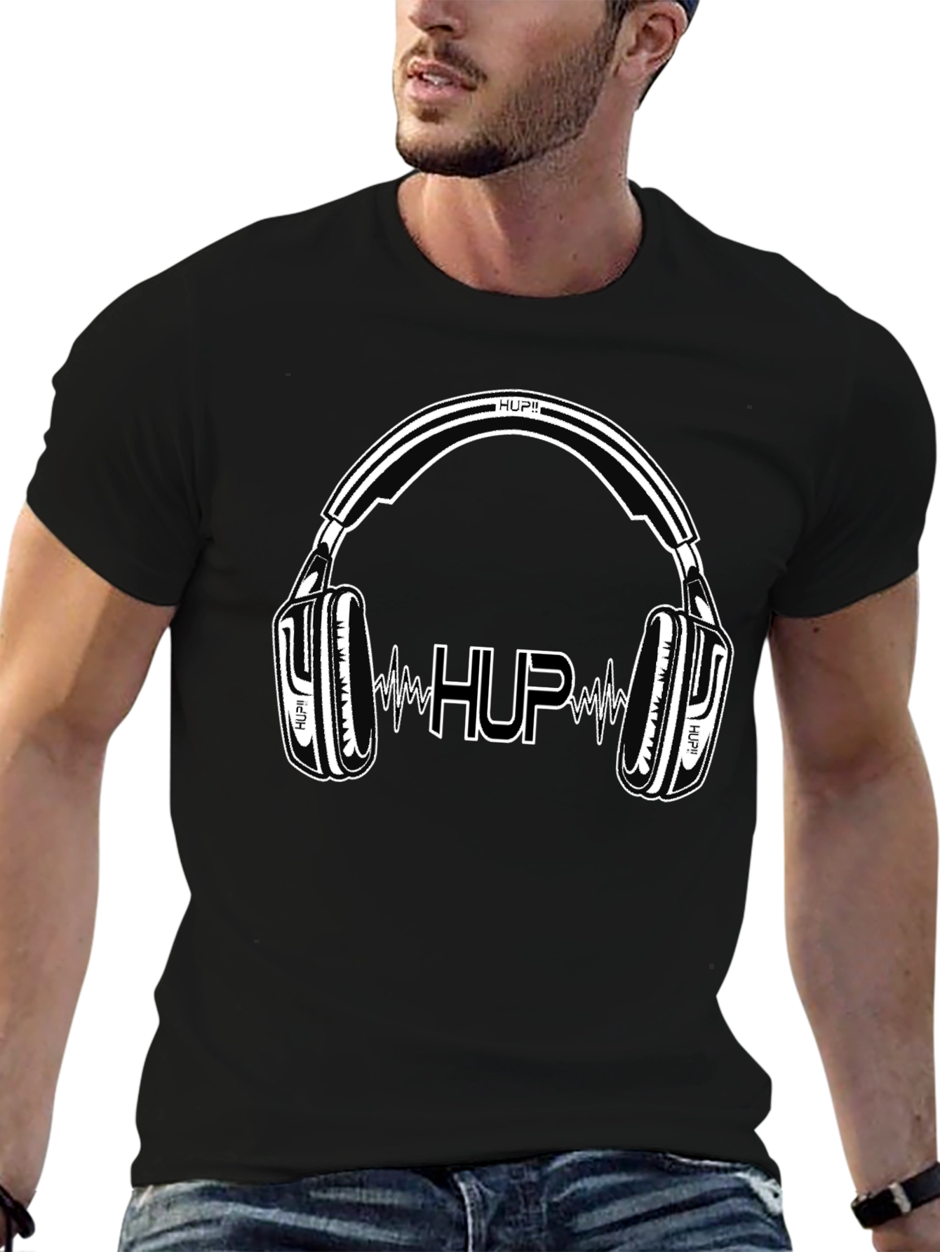 Black HUP Headphones Black Graphic T-Shirt view 6
