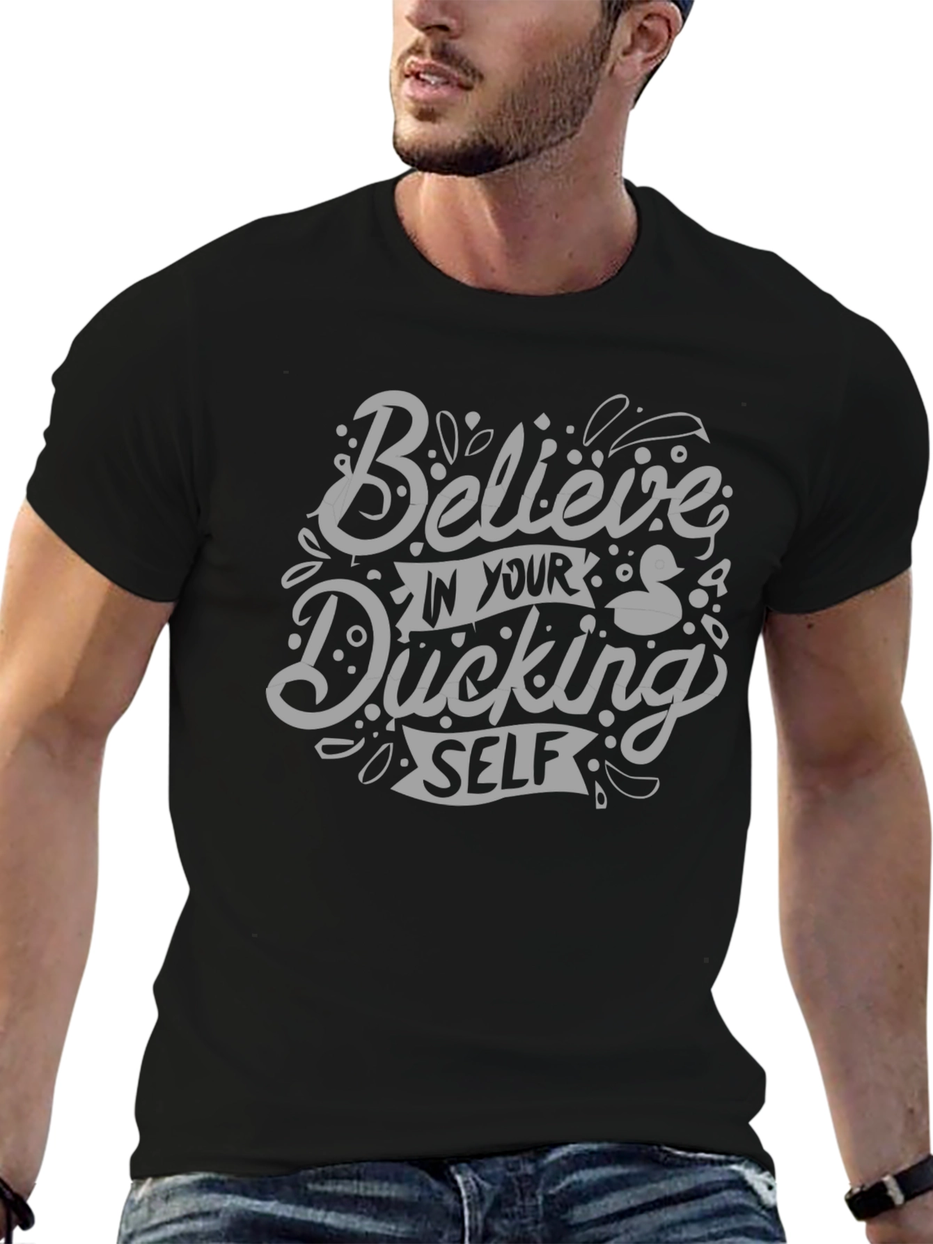 Black Believe In Your Ducking Self T-Shirt view 6