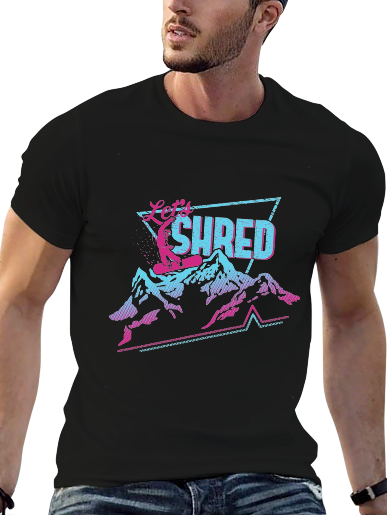 Black Let's Shred T-Shirt Retro Snowboard Design view 6