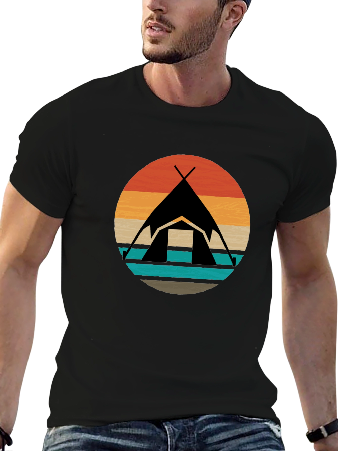 Black Retro Camping Tent Graphic Tee - Black view 6