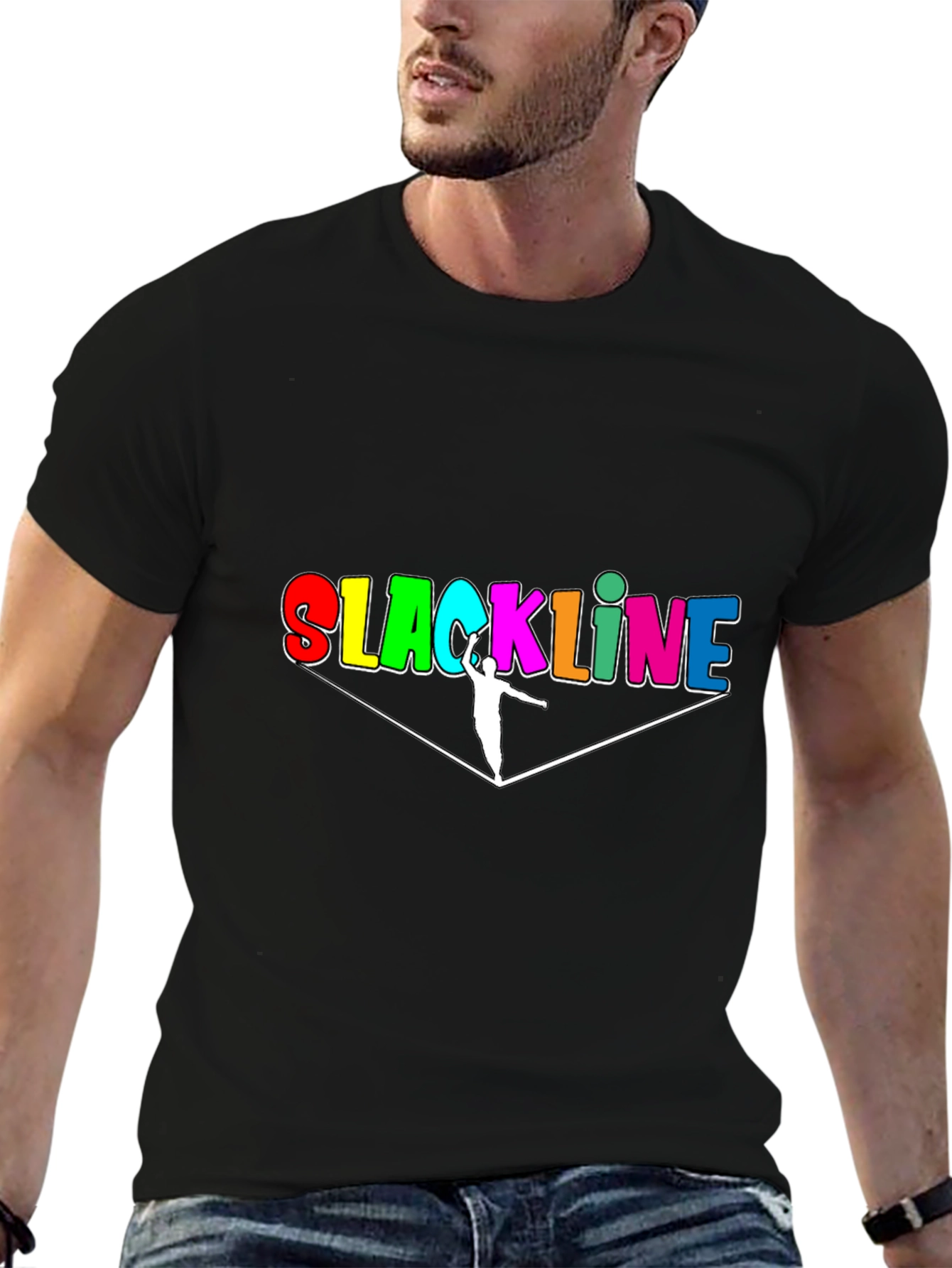 Black Slackline T-Shirt - Colorful Design view 6