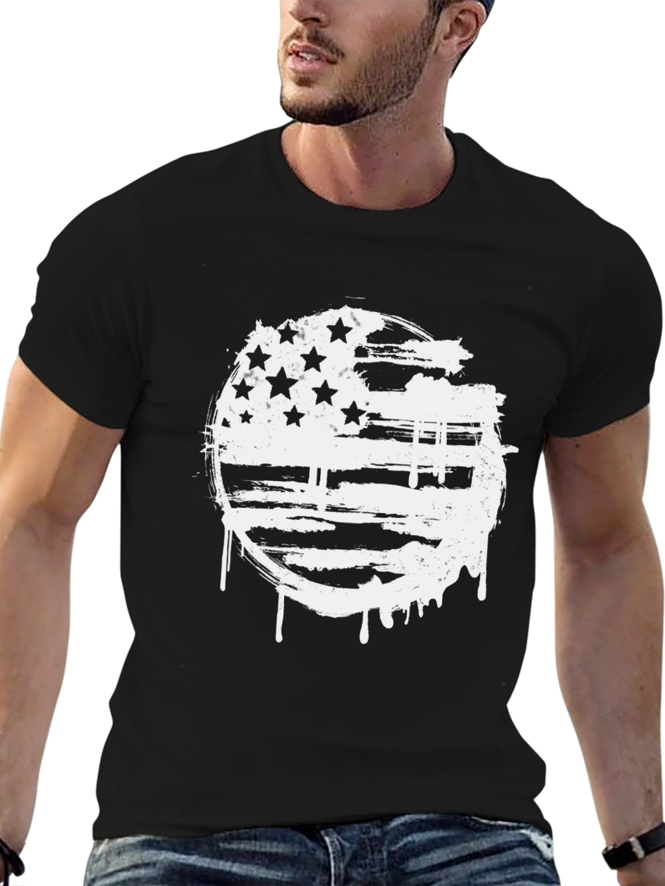 Black American Flag Graphic Black Tee view 6
