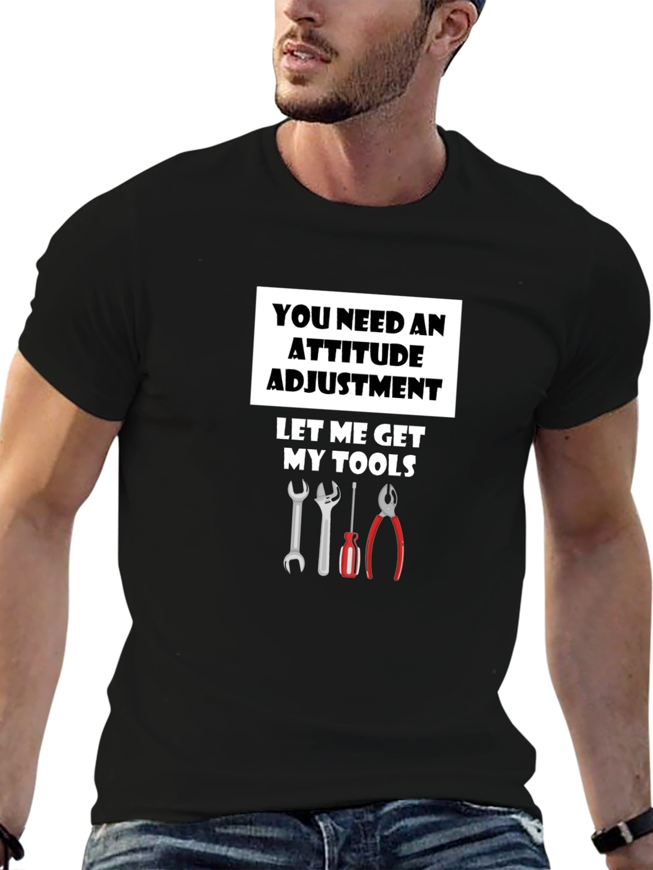 Black Attitude Adjustment Funny Mechanic T-Shirt view 6