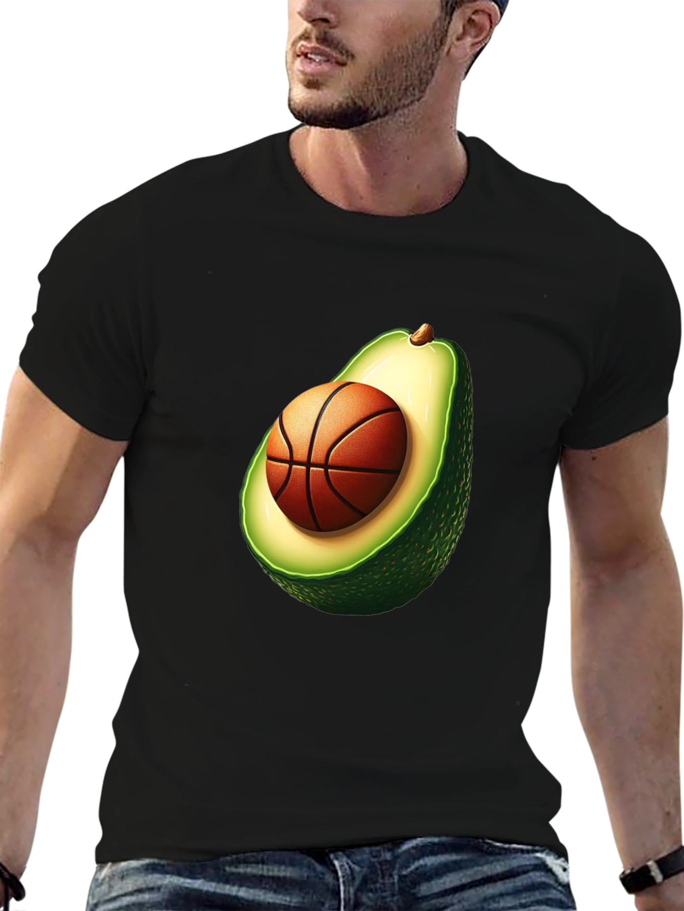 Black Avocado Basketball Graphic Tee - Unique Men's T-Shirt view 6