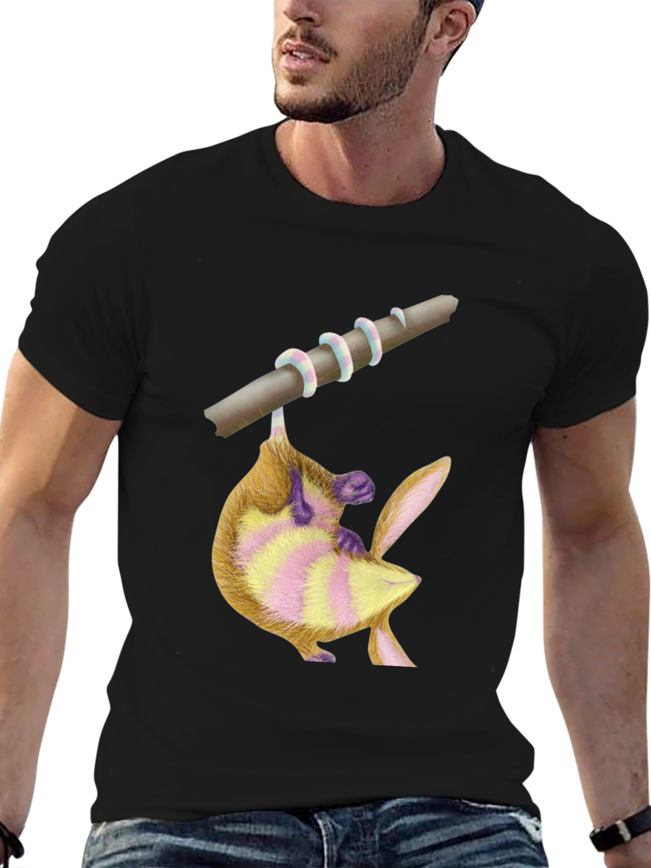 Black Cute Possum on Branch Graphic Tee view 6